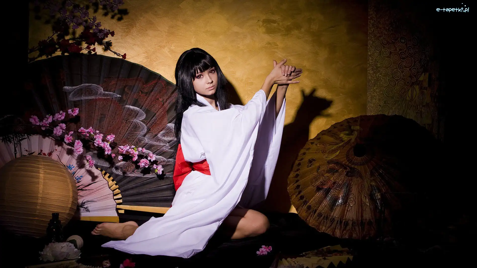 Kimono, Parasolka, Wachlarz, Brunetka