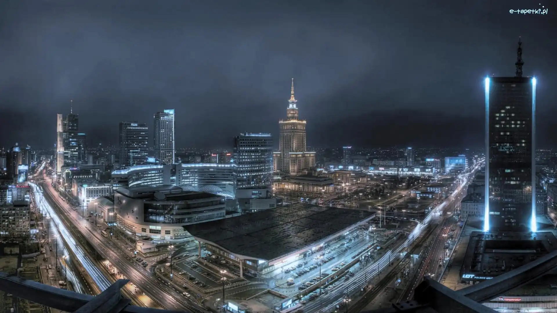 Pałac Kultury, Miasto, Noc, Dworzec Centralny, Warszawa, Polska