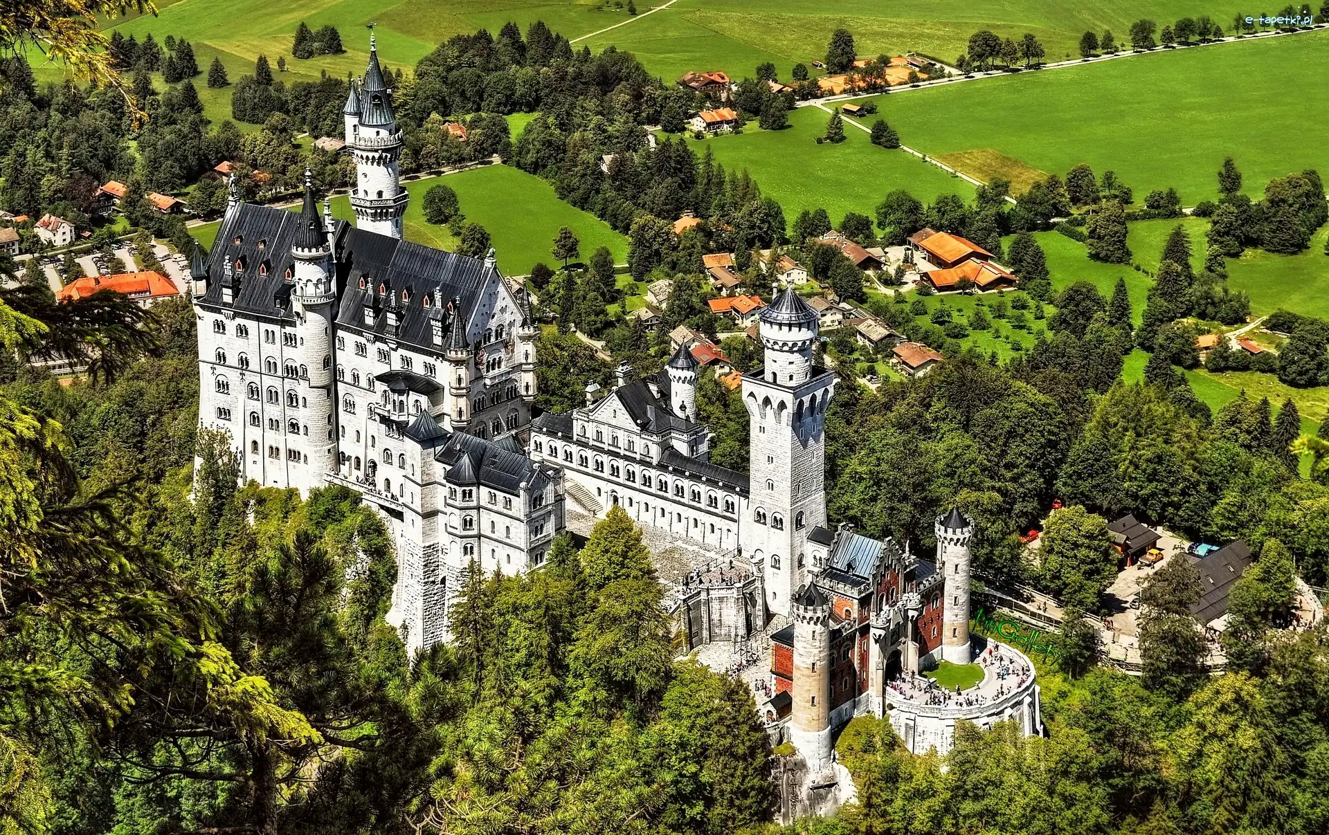 Neuschwanstein, Niemcy, Panorama, Zamek