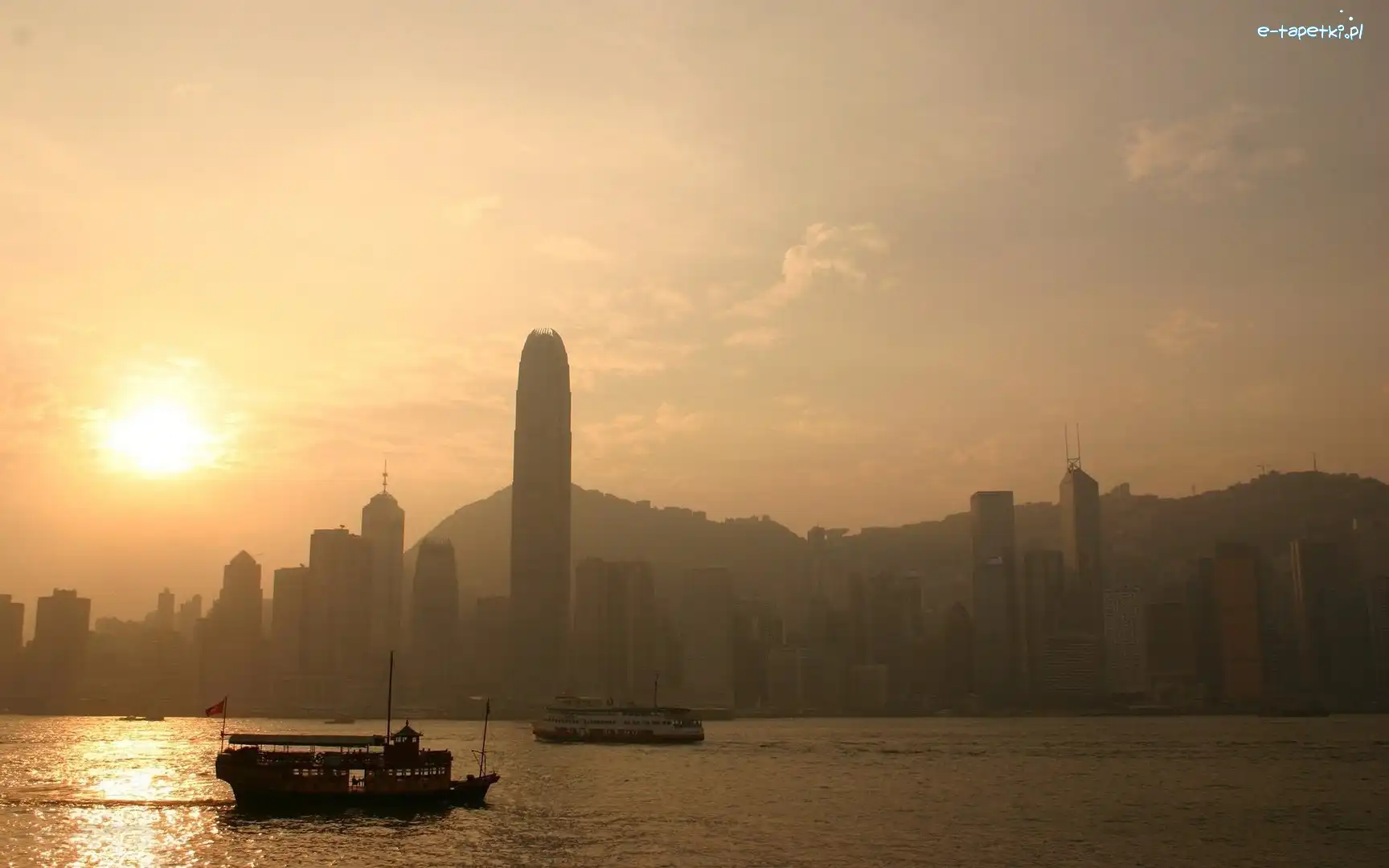 Miasto, Łodzie, Zachód Słońca, Hong Kong