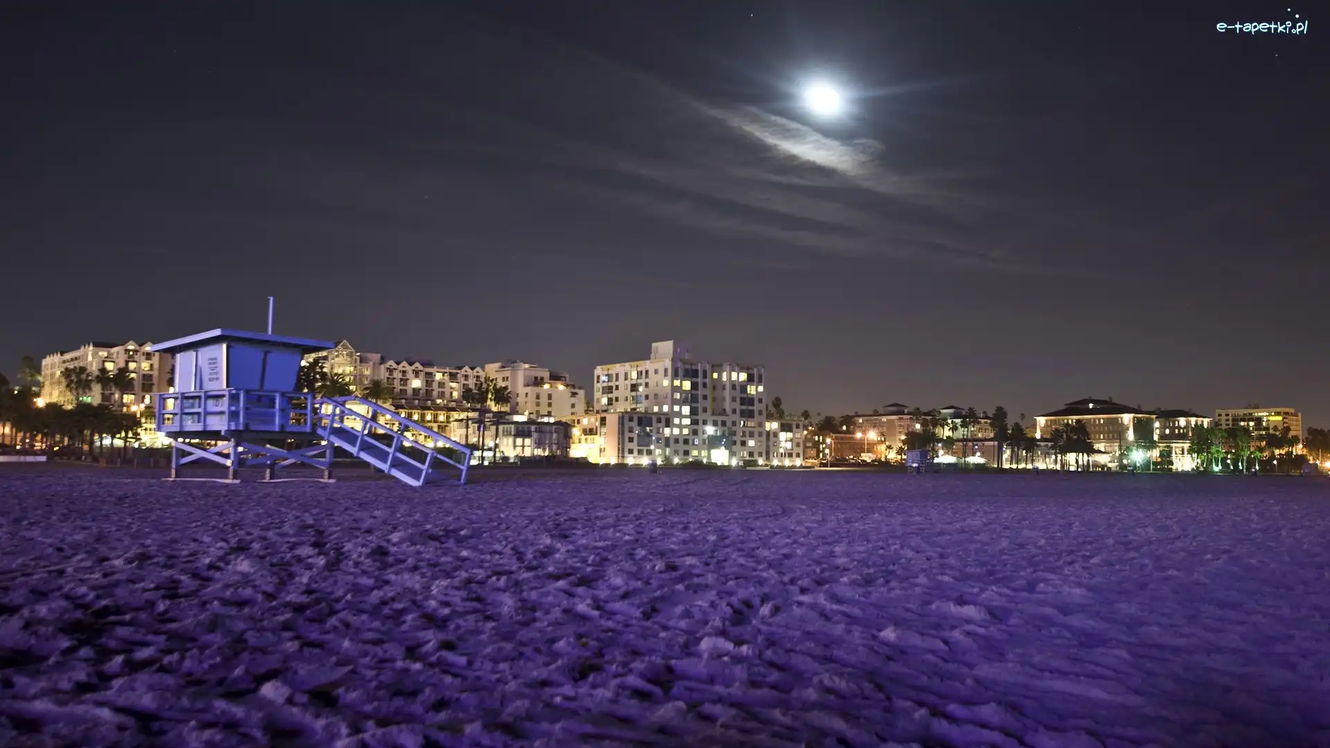 Domy, Plaża, Santa Monica, Noc, Los Angeles, Stany Zjednoczone