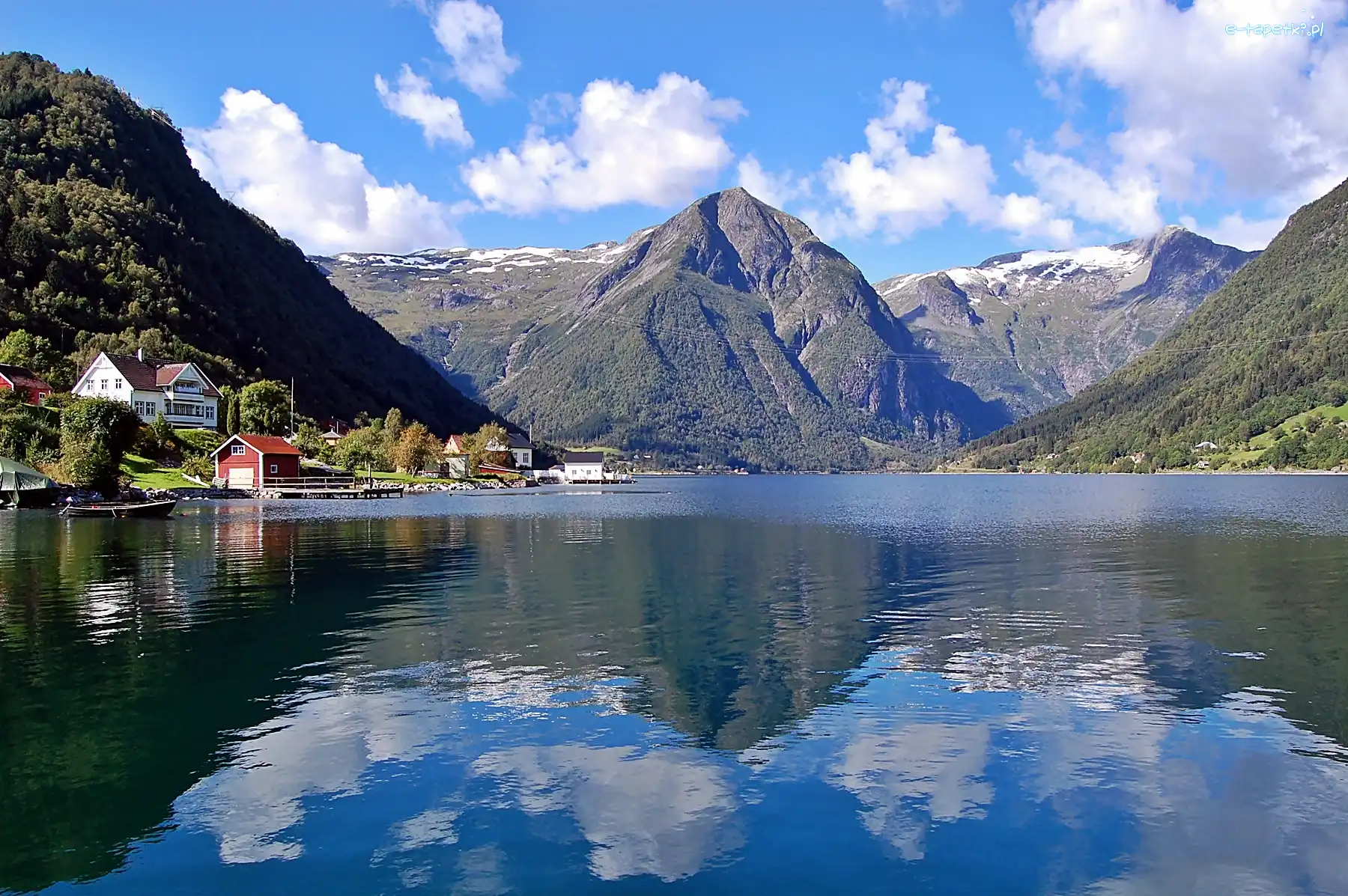 Przebijające, Sognefjord, Domy, Światło, Lasy, Góry