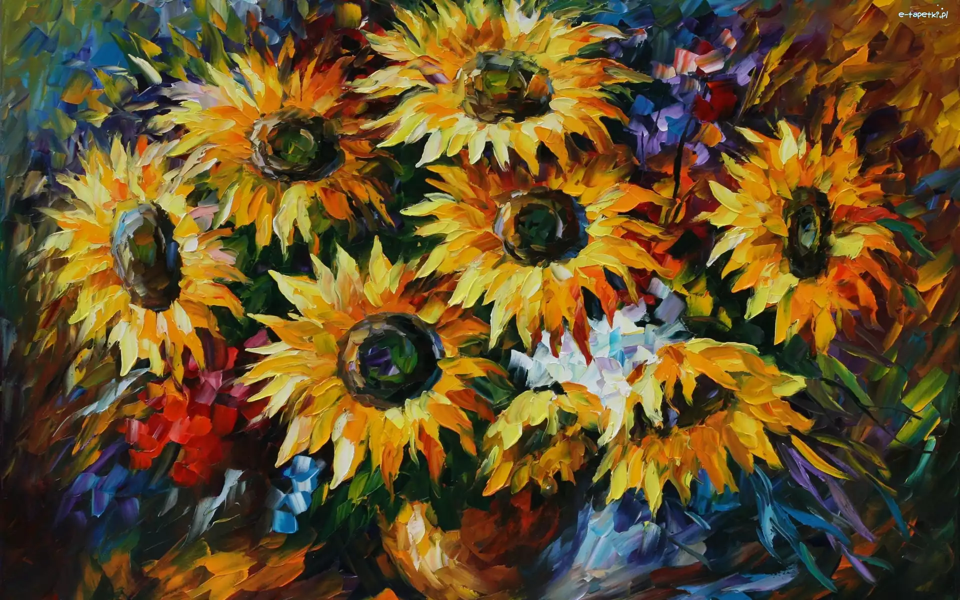 Słoneczniki, Olej, Obraz, Leonid Afremov