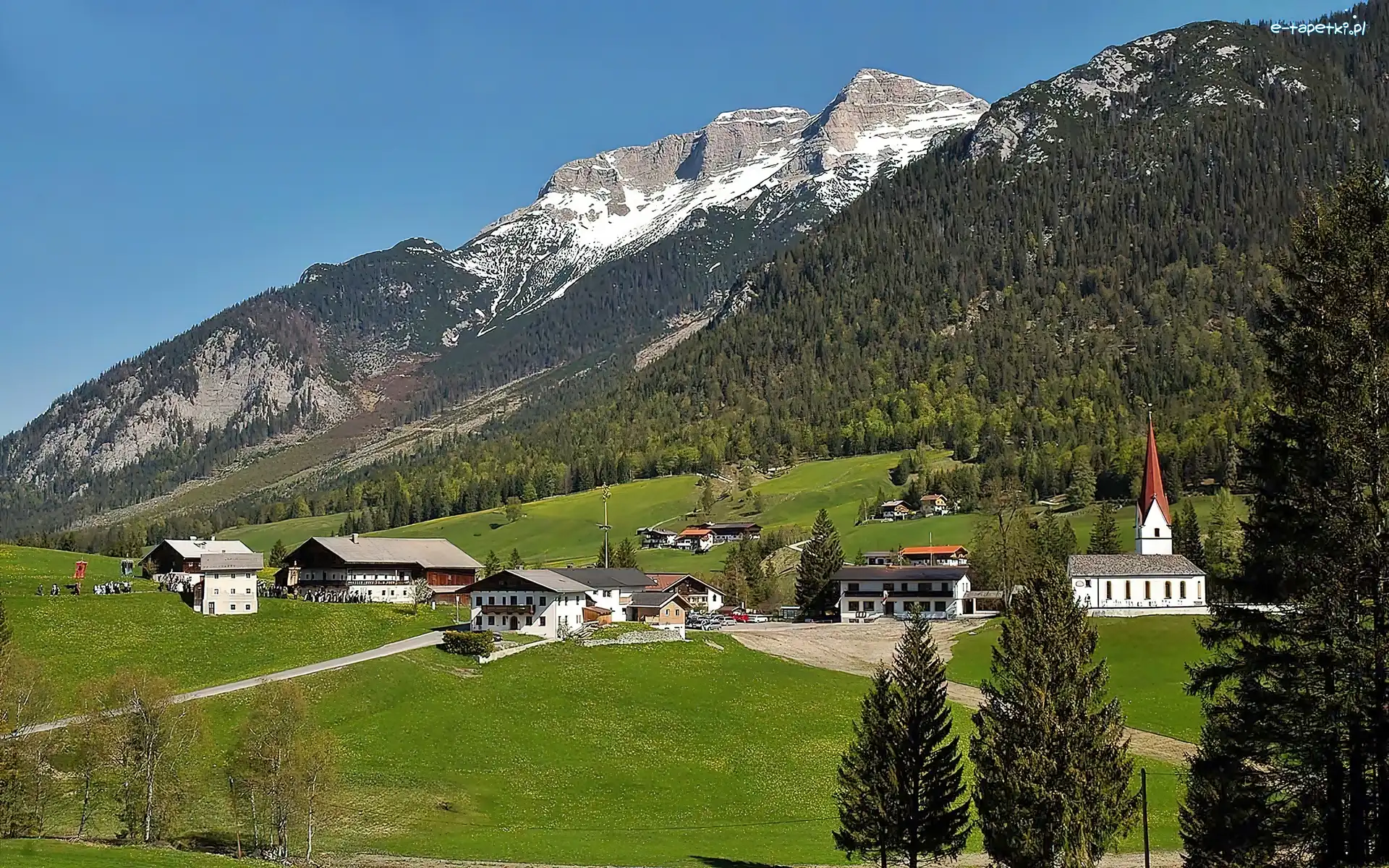 Wioska, Łąki, Dolina, Steinberg, Lasy, Tyrol