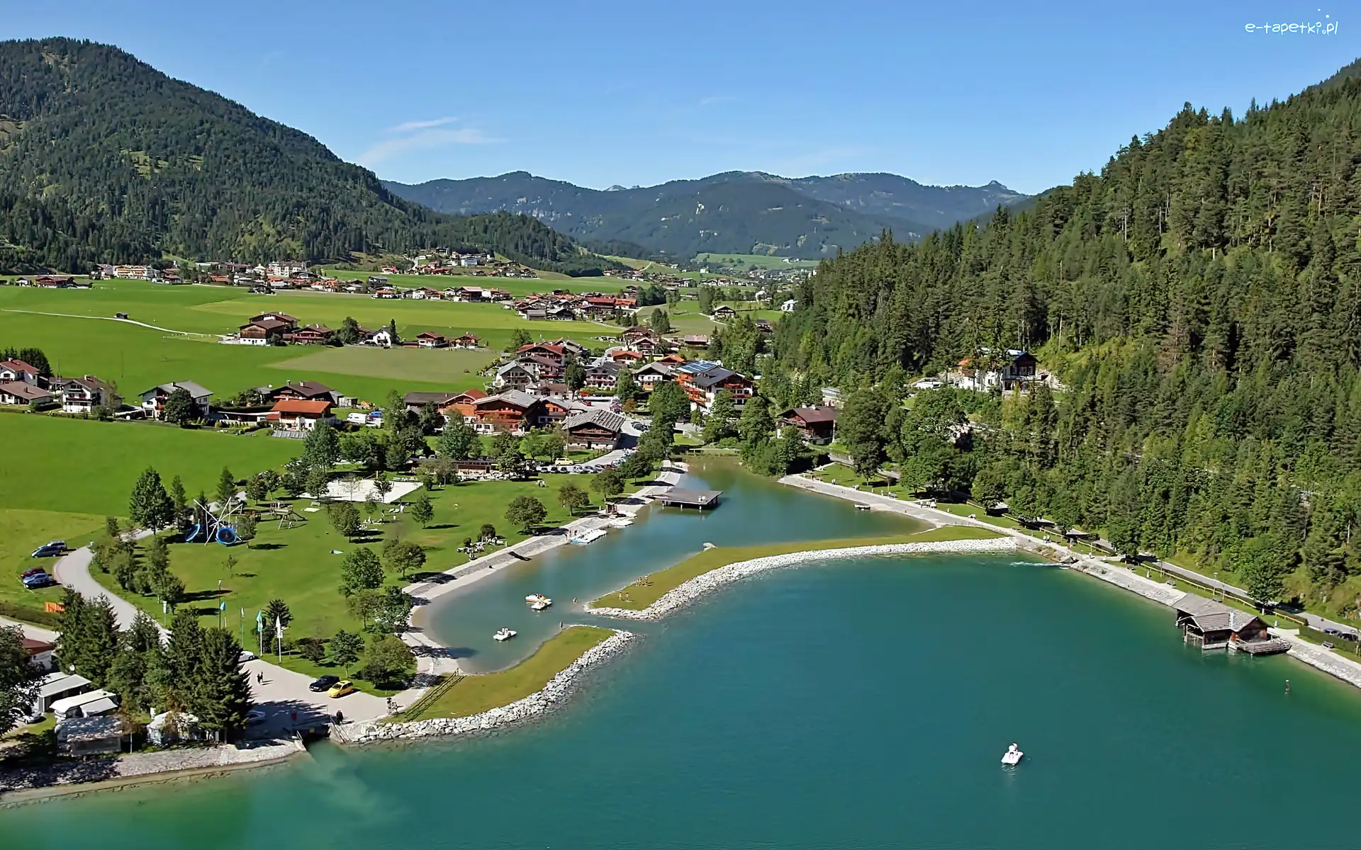 Dolina, Góry, Archenkirch, Wioska, Lasy, Jezioro, Achensee, Tyrol