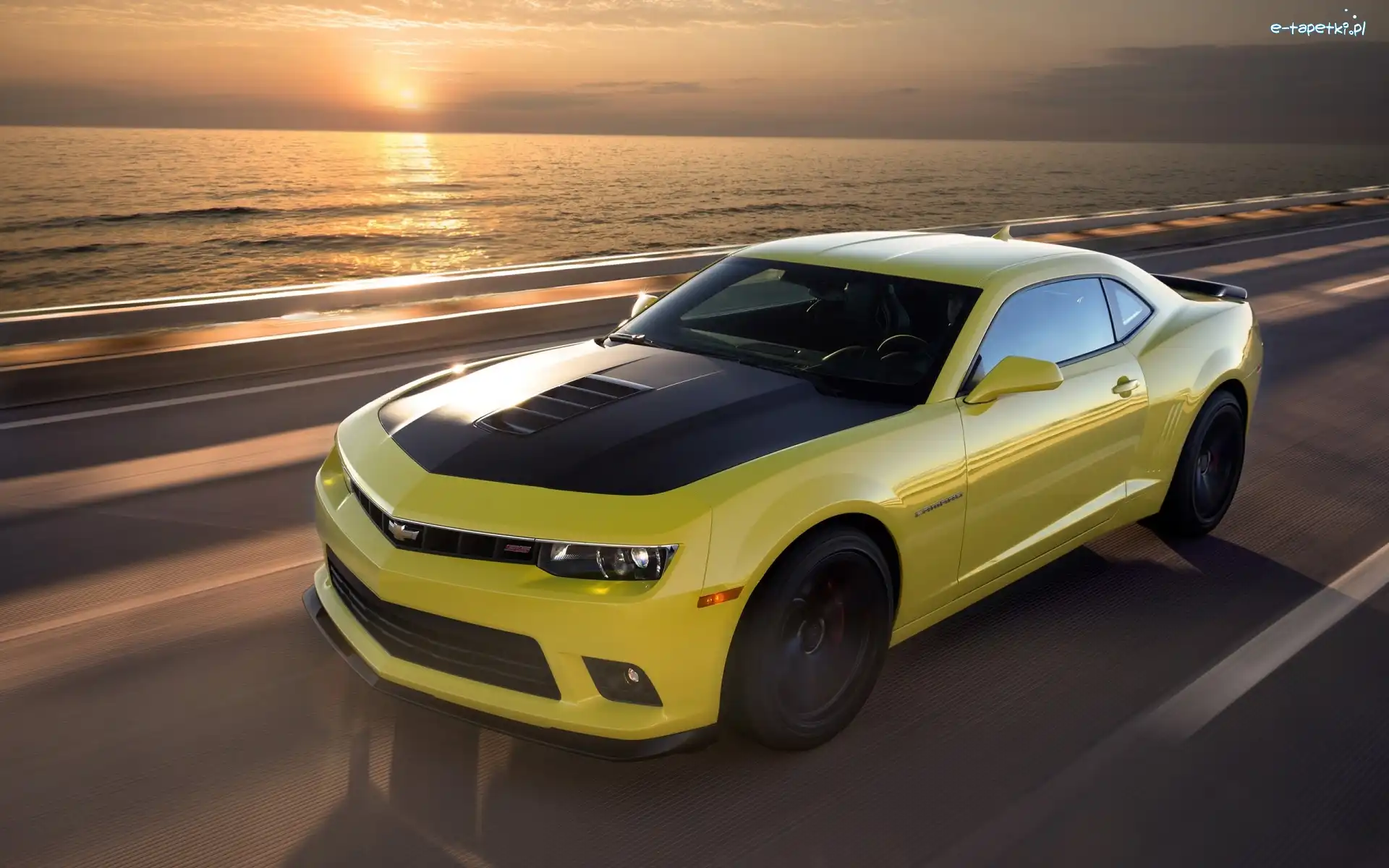 Zachód, Droga, Morze, Słońca, Camaro, Chevrolet