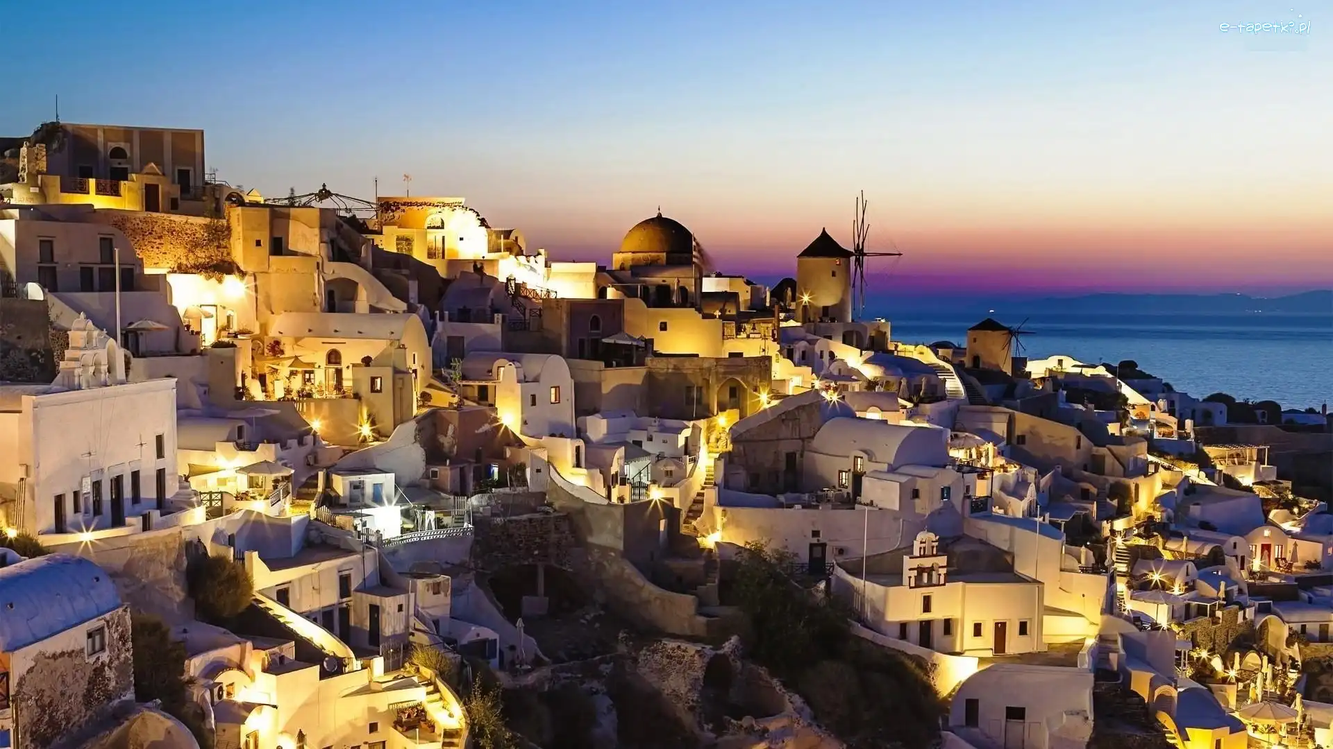 Morze, Grecja, Santorini, Domy
