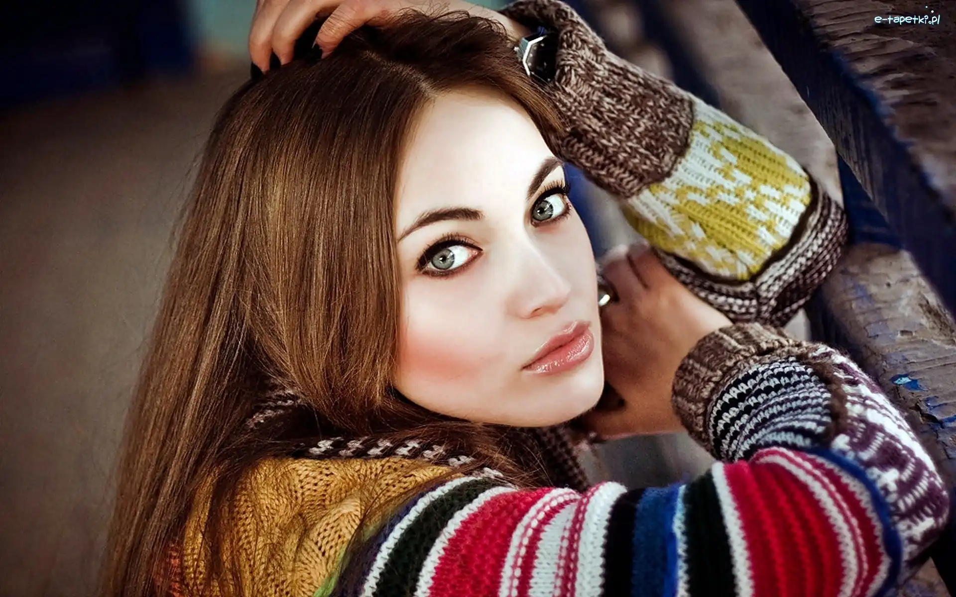 Modelka, Sweter, Kolorowy, Kobieta