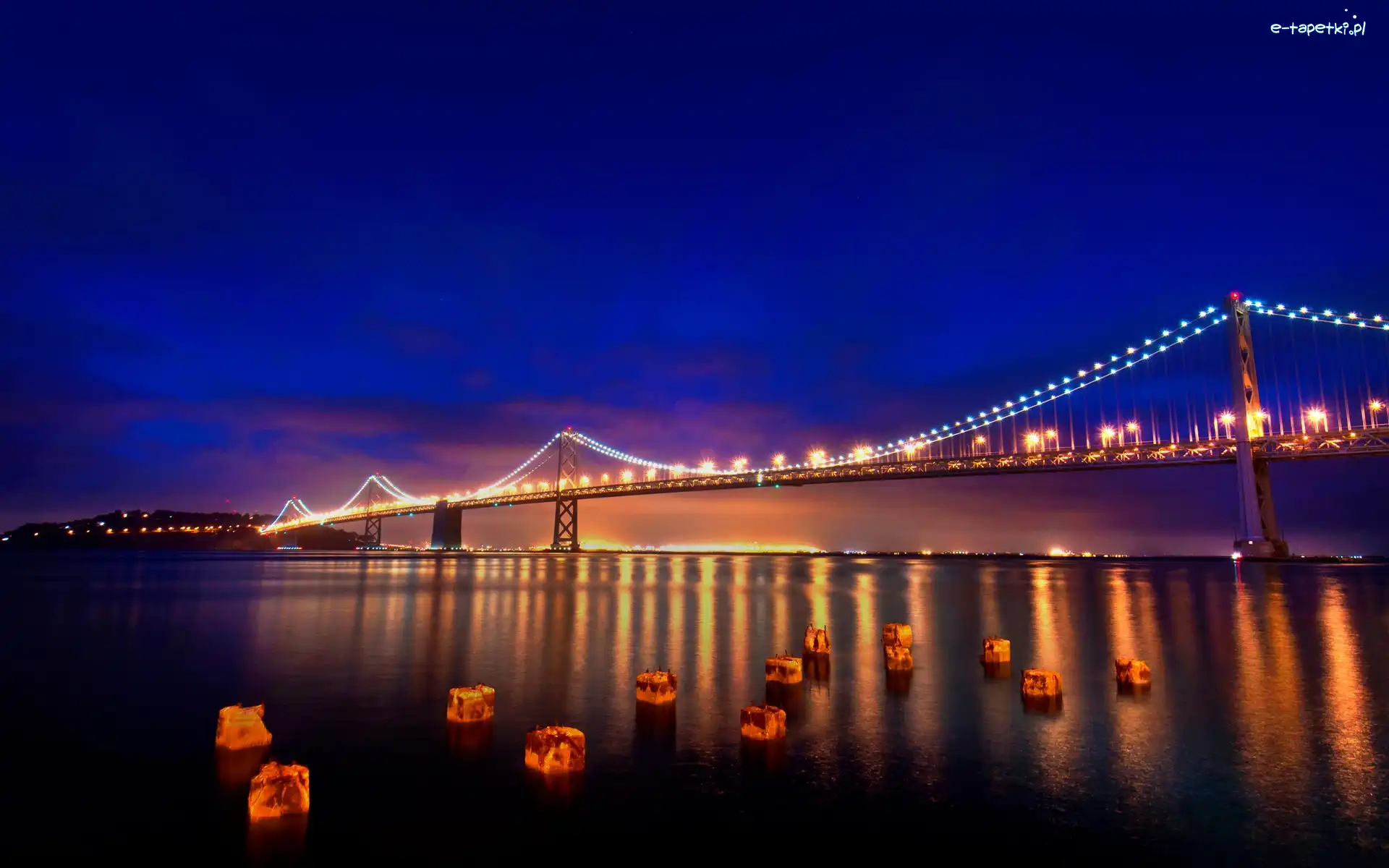 Lampiony, San Francisco, Oświetlony, Stan Kalifornia, Stany Zjednoczone, Cieśnina Golden Gate, Most Golden Gate