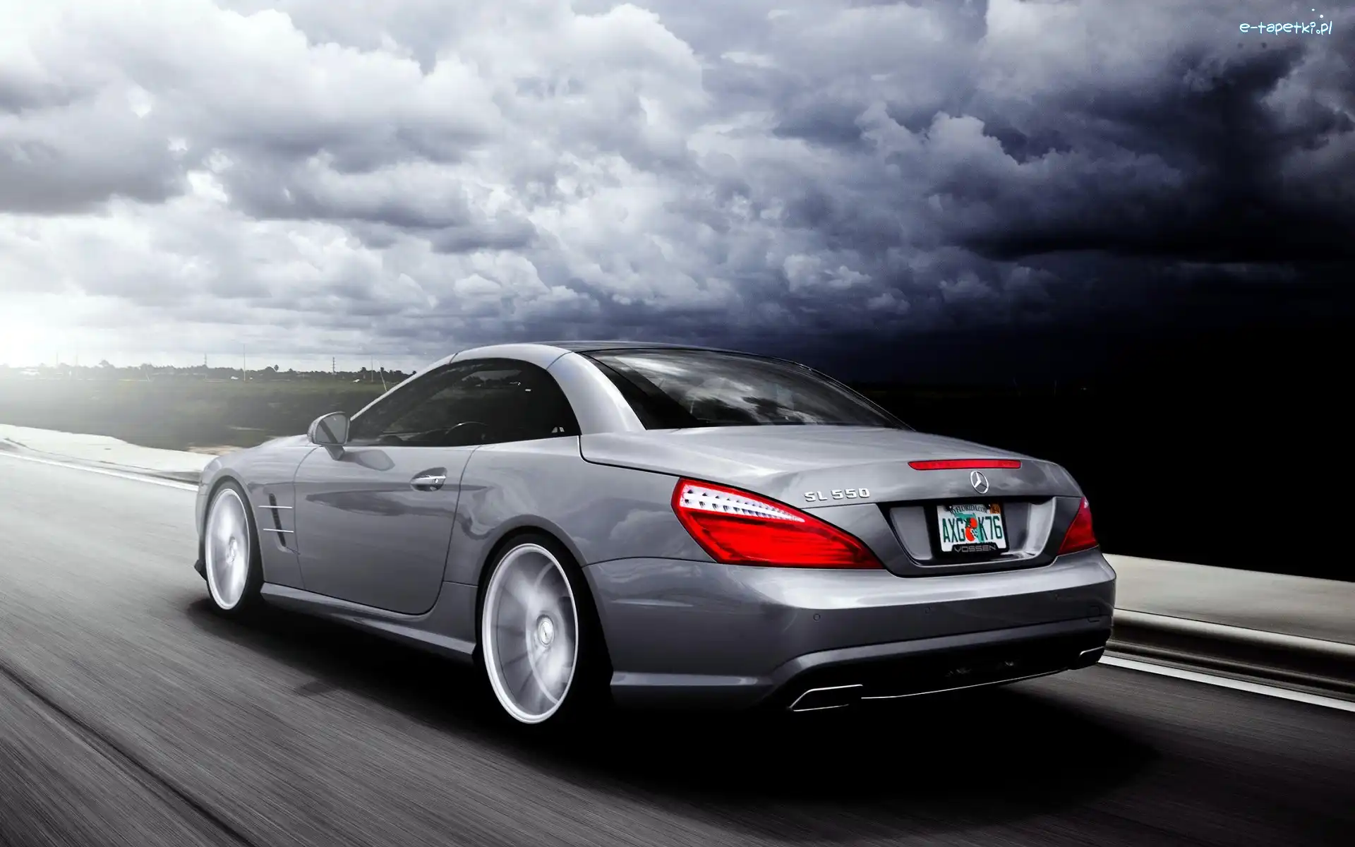 Mercedes, Droga, SL550, Chmury, Ciemne