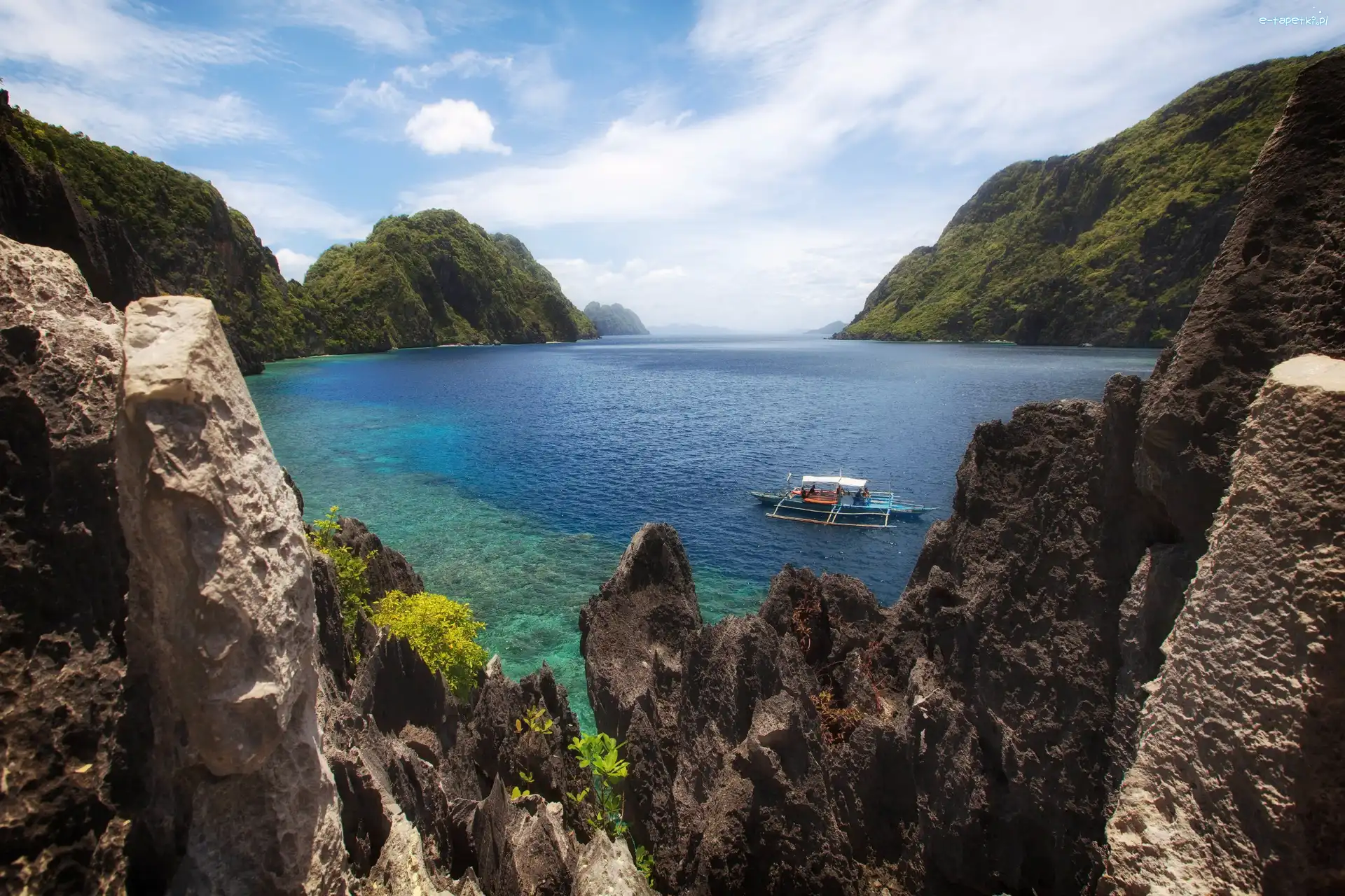 Filipiny, Góry, Skały, Morze, Łódka, Palawan, El Nido