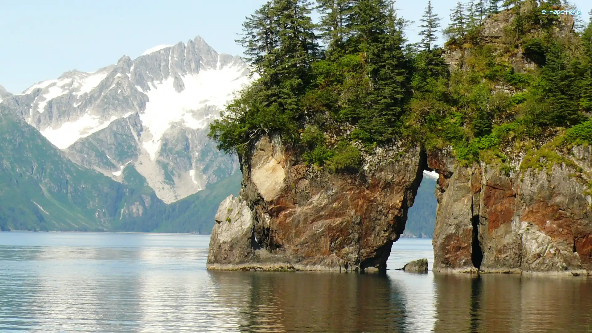 Góry, Jezioro, Skały, Alaska, Drzewa