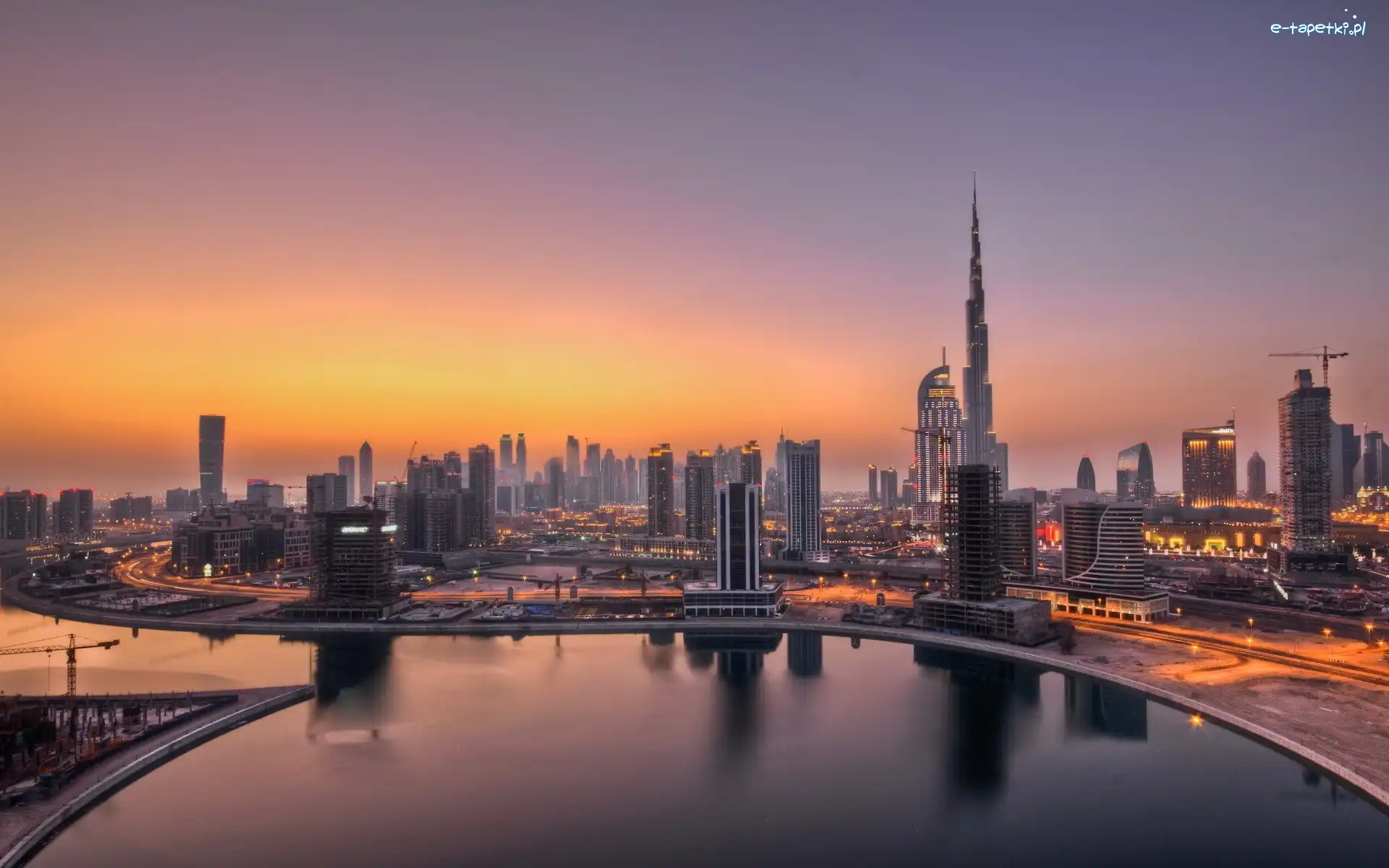Słońca, Dubaj, Panorama, Chmur, Drapacze, Wschód, Miasta