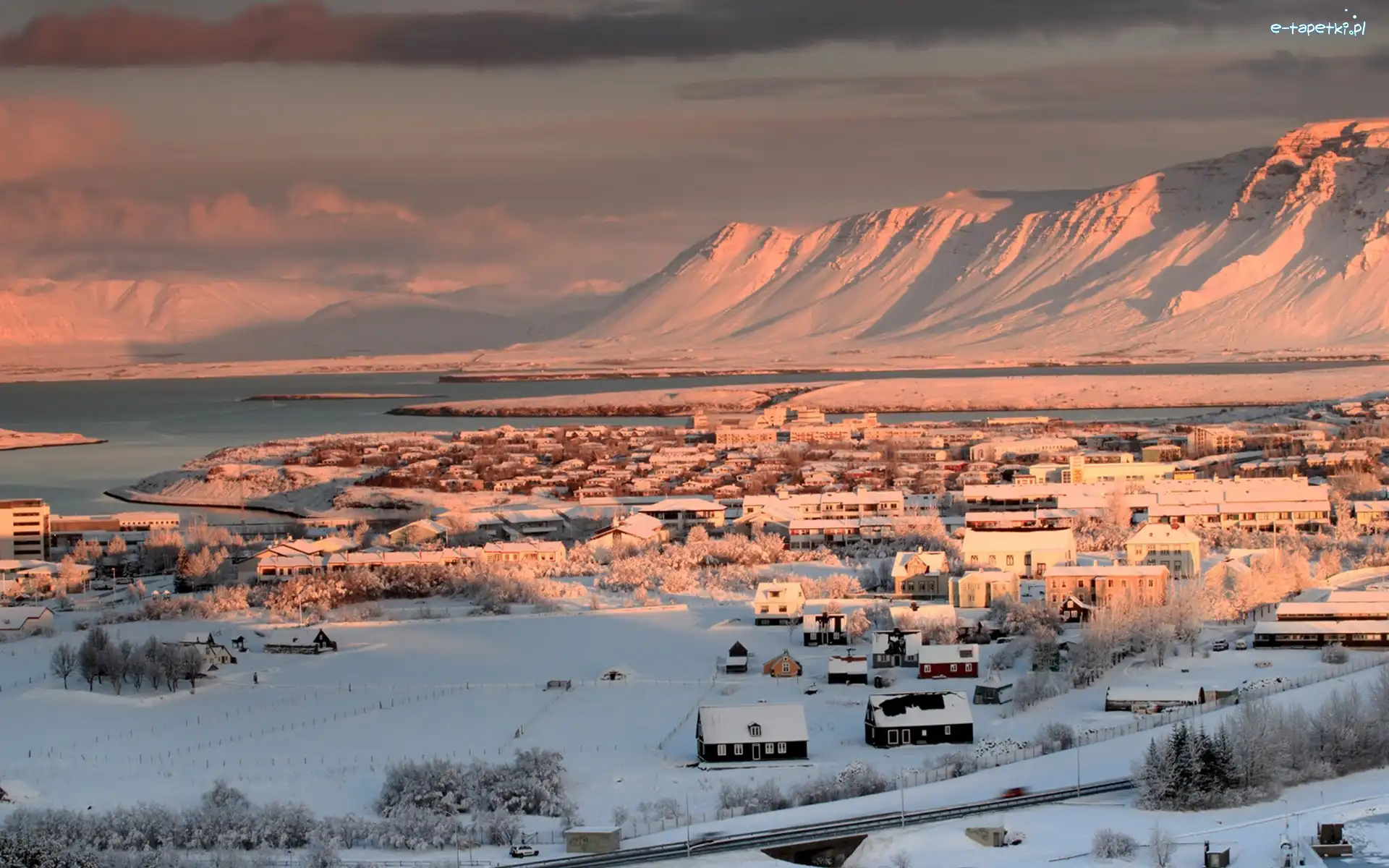 Islandia, Miasto, Reykjavik, Zima, Góry