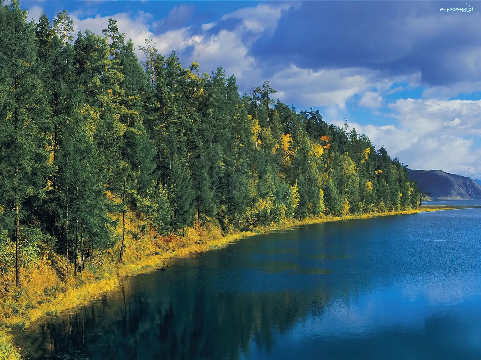 Góry, Niebo, Drzewa, Jezioro