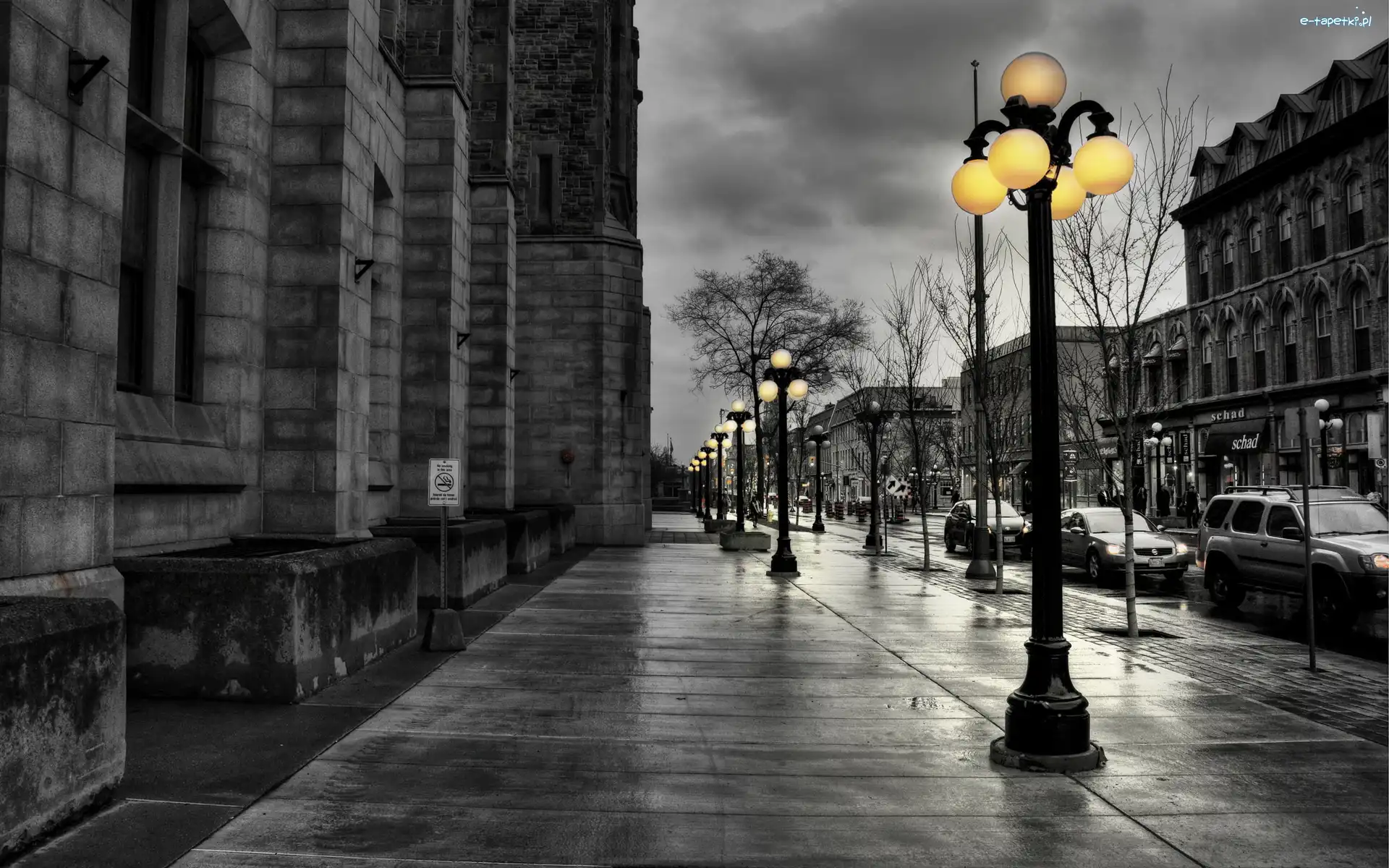 Miasto, Domy, Ulica, Lampy, Samochody