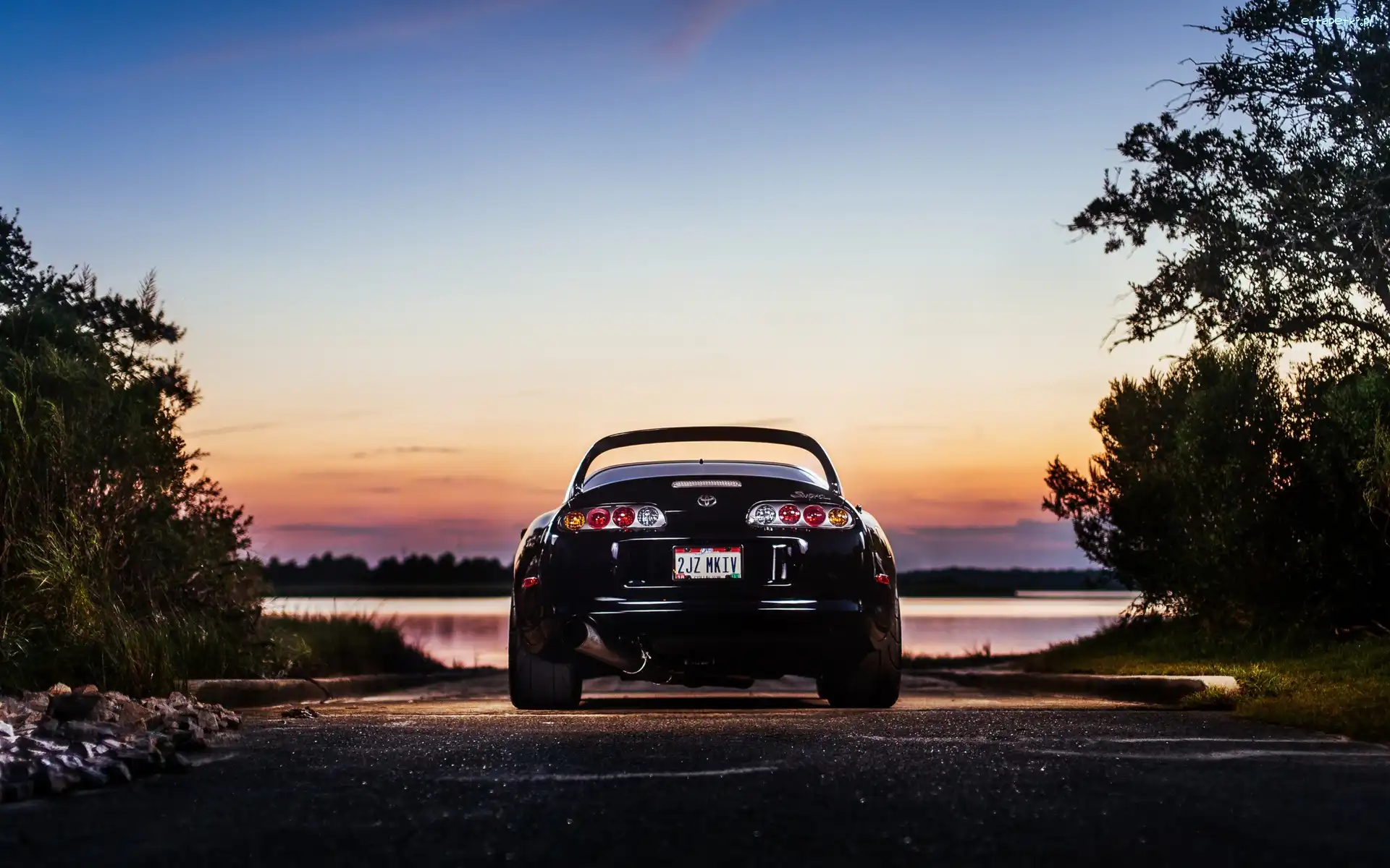 Zachód, Droga, Jezioro, Słońca, Supra, Toyota