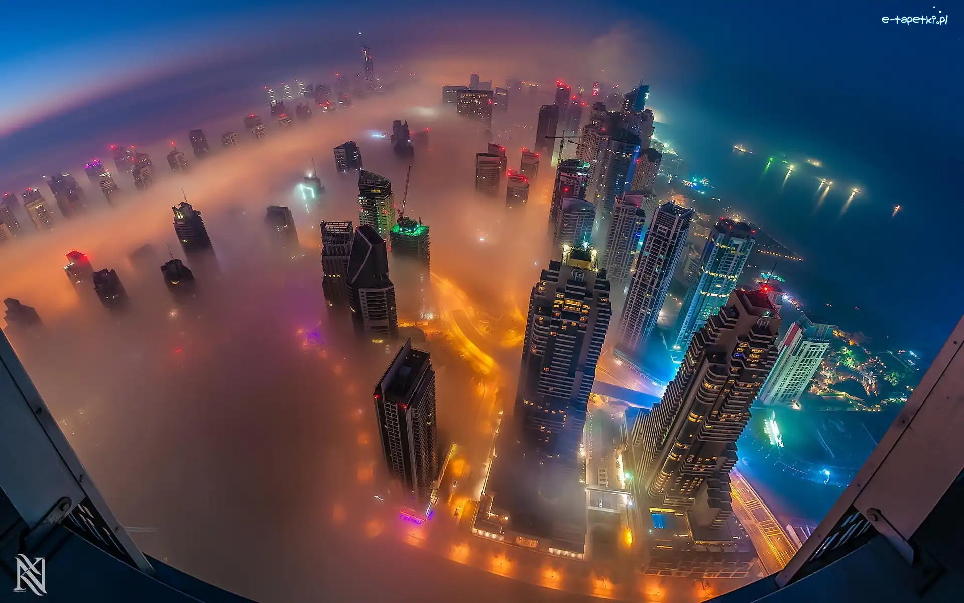 Panorama, Mgła, Dubaj, Miasta, Chmur, Drapacze