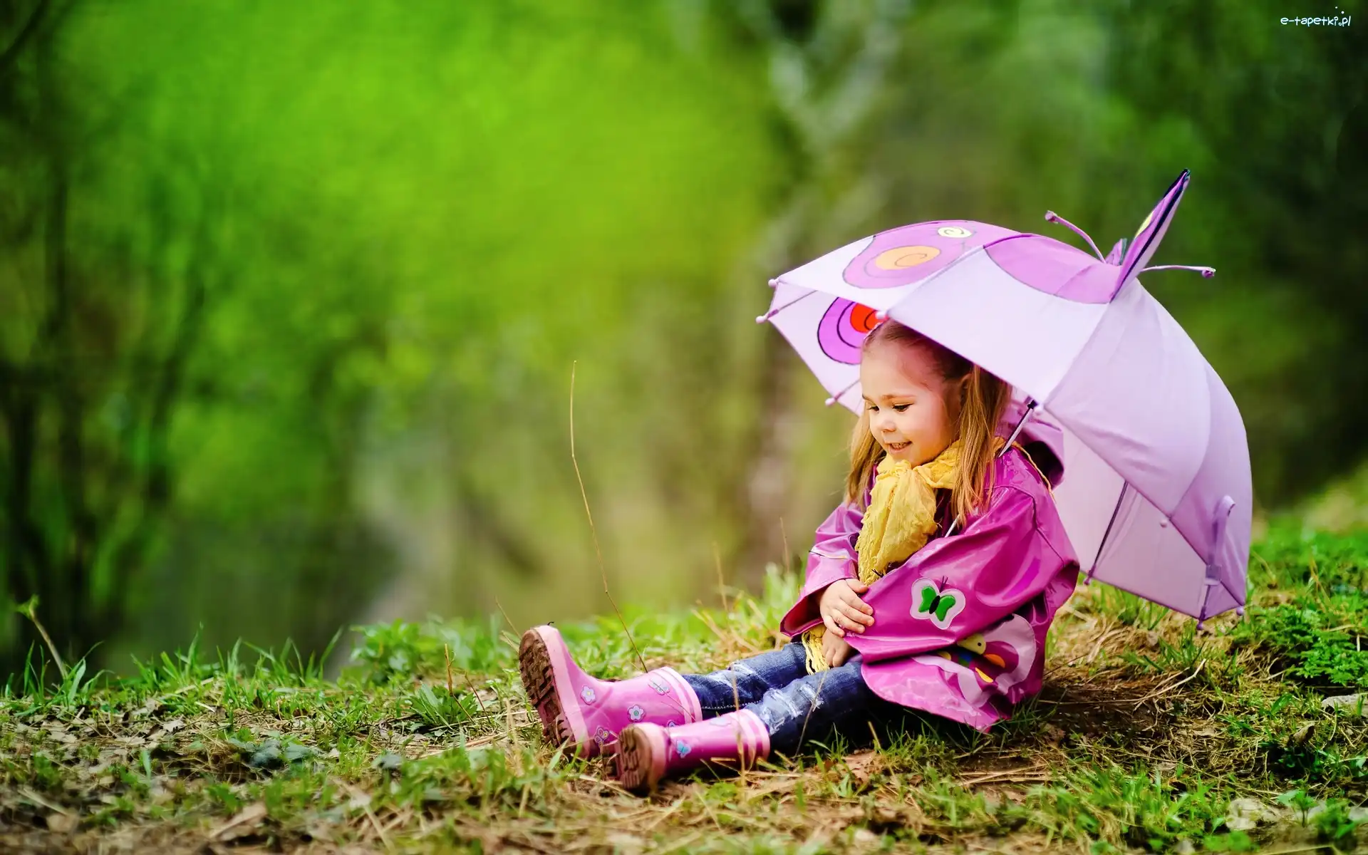 Łąka, Las, Parasol, Dziewczynka