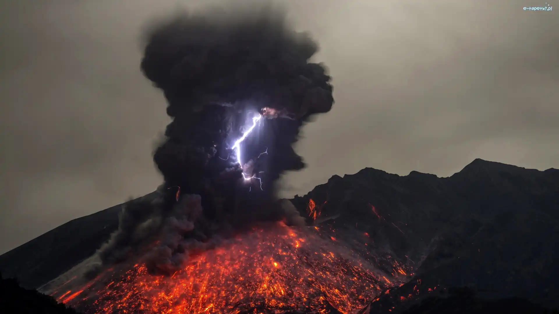 Erupcja, Ogień, Dym, Wulkan
