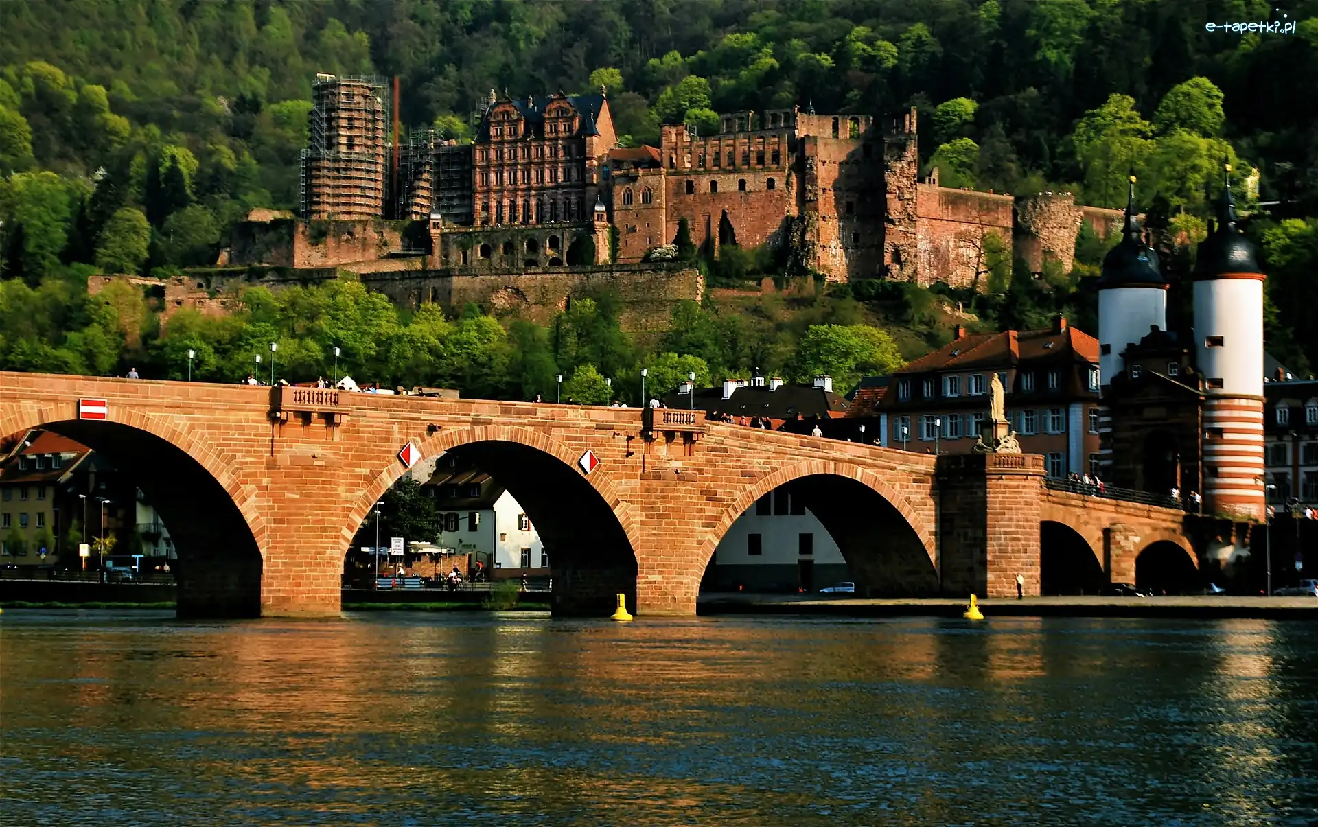 Zamek w Heidelbergu, Niemcy, Badenia-Wirtembergia, Most, Rzeka Neckar