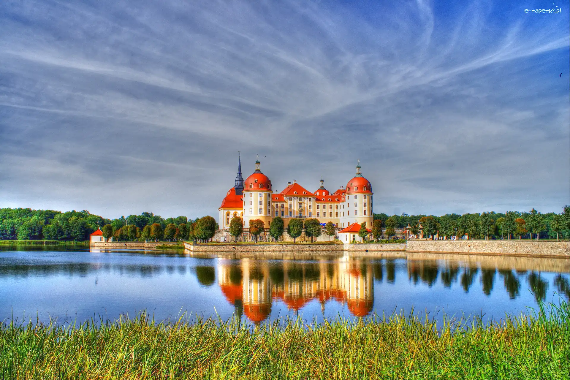 Pałac Moritzburg, Niemcy, Saksonia, Jezioro, Odbicie