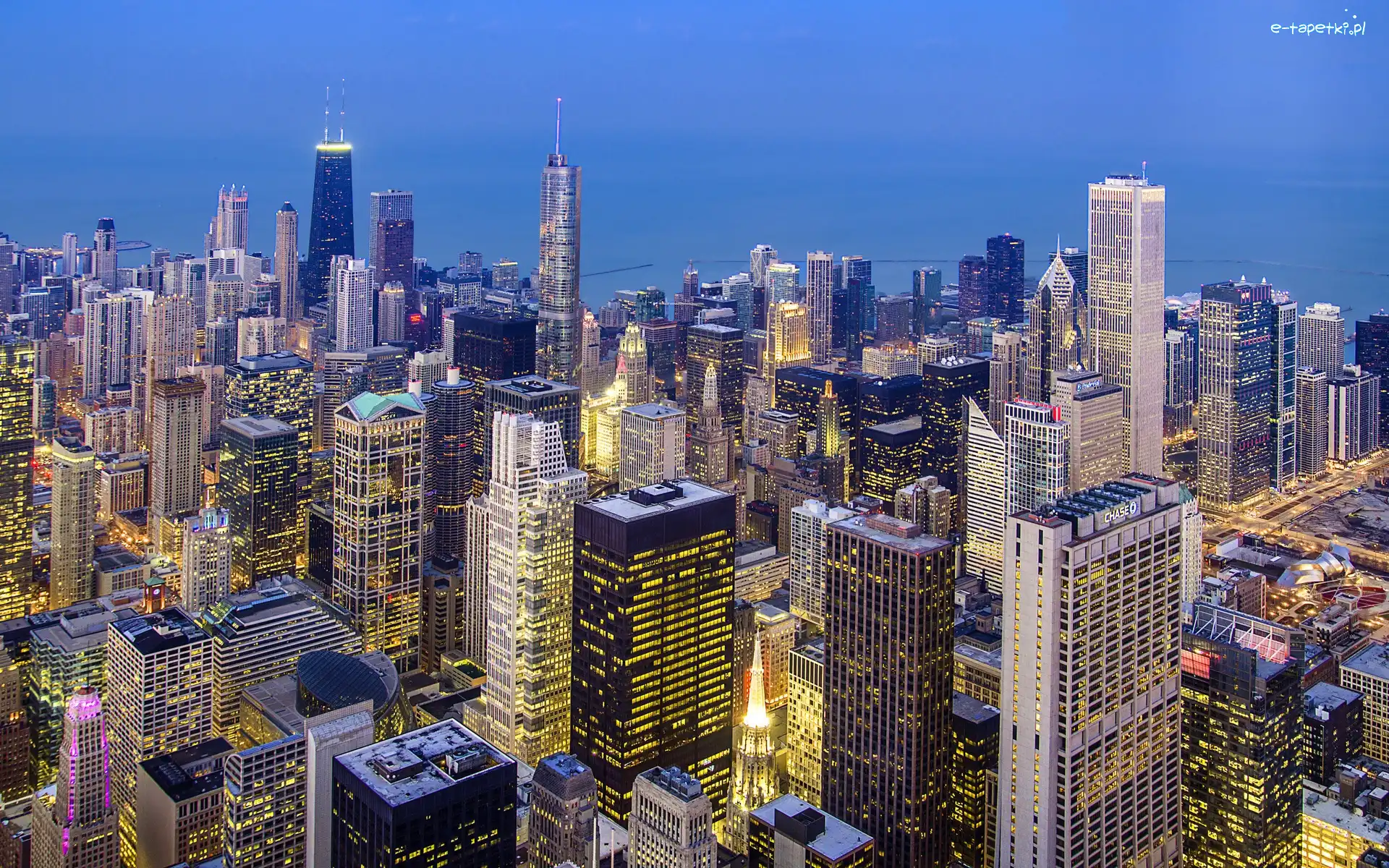 Drapacze, Zmrok, Chmur, USA, Chicago