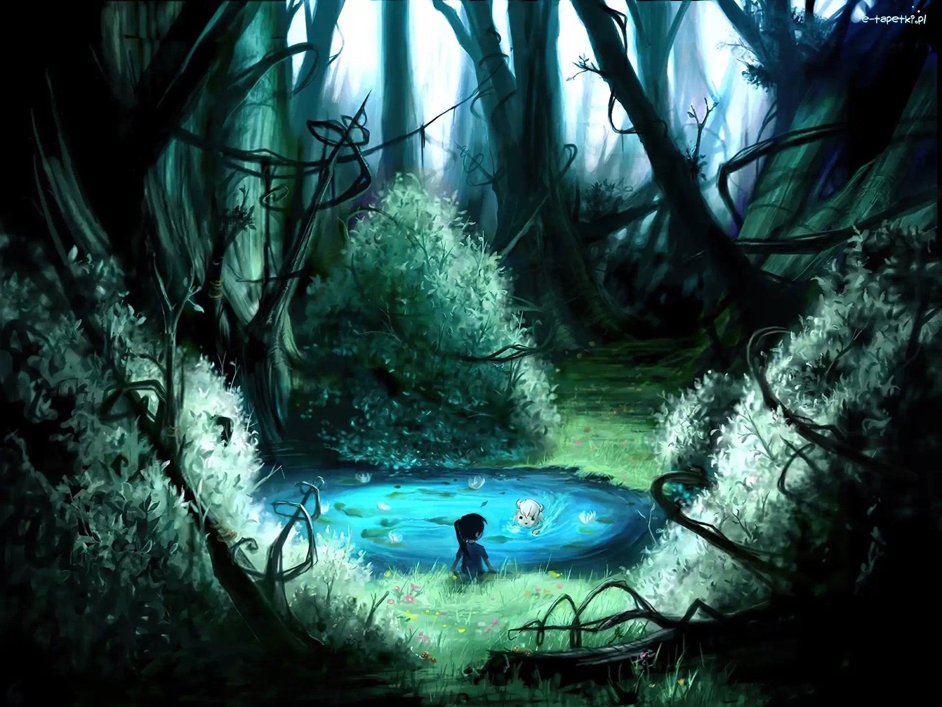 Dziewczynka, Pies, Jezioro, Cyril Rolando