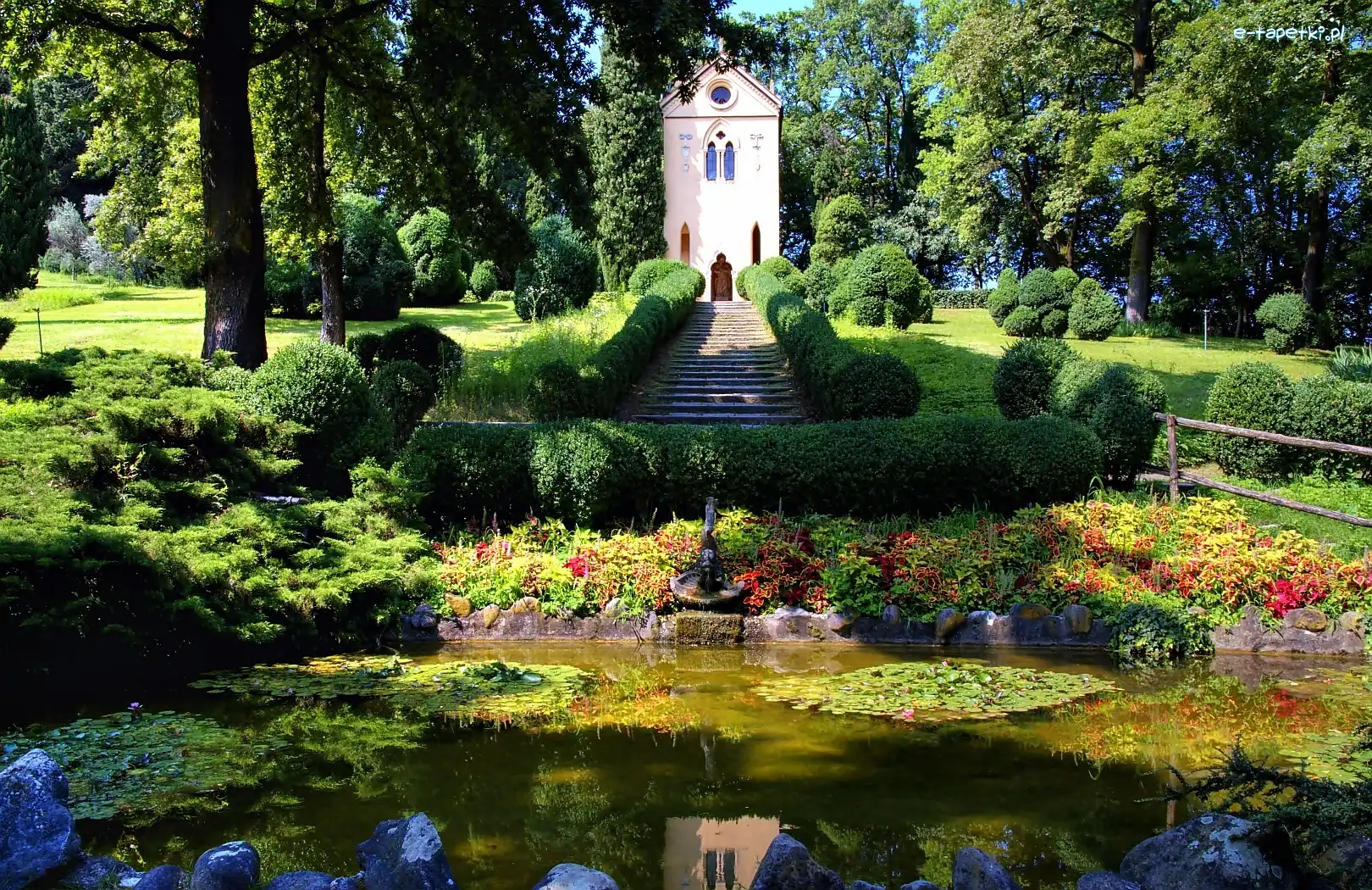 Przebijające, Fontanna, Kaplica, Światło, Sadzawka, Park