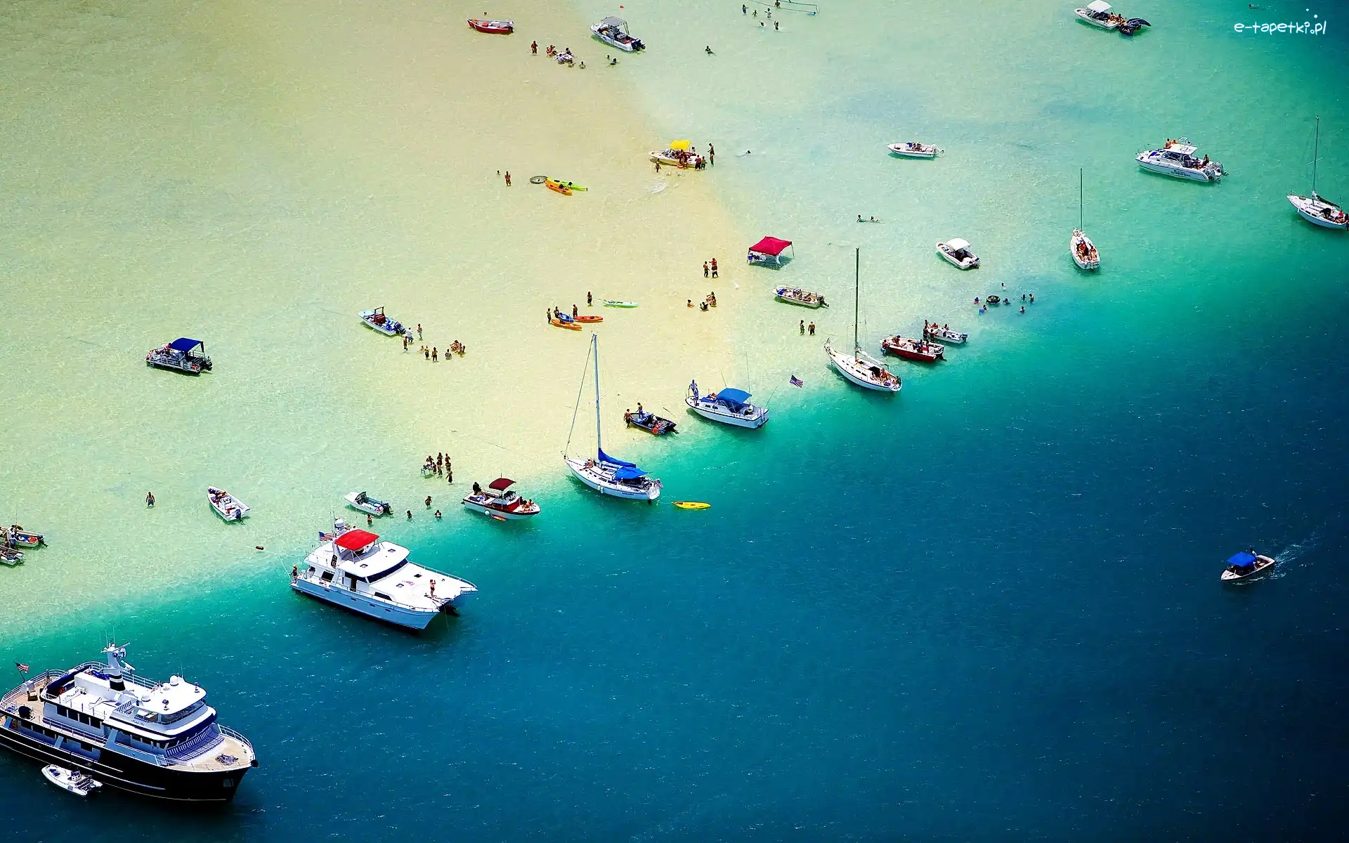 Ocean, Ludzie, Plaża, Jachty, Łodzie