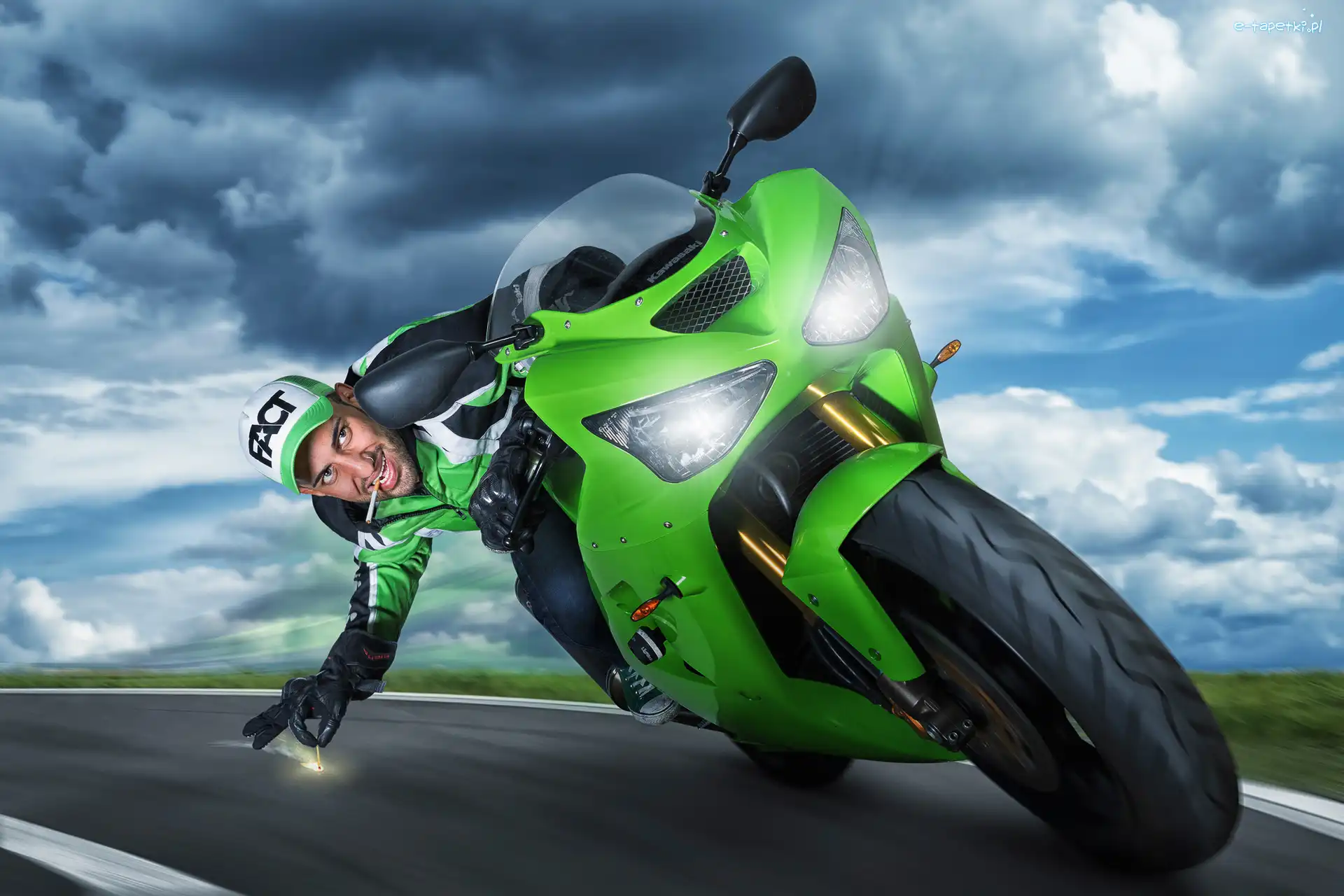 Motor, Droga, Motocyklista, Zapałka, Papieros
