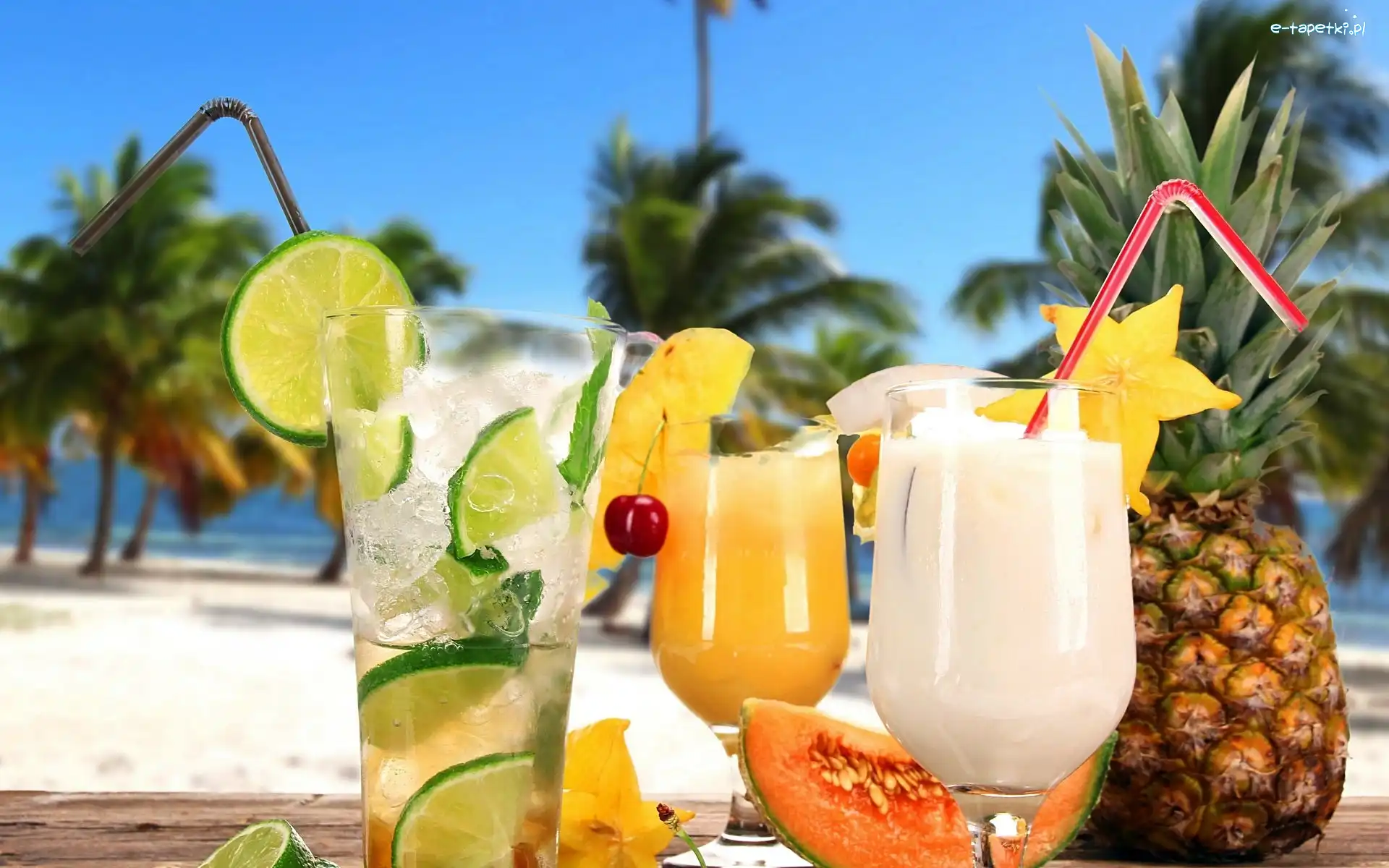 Tropikalne, Plaża, Drinki, Lato, Palmy