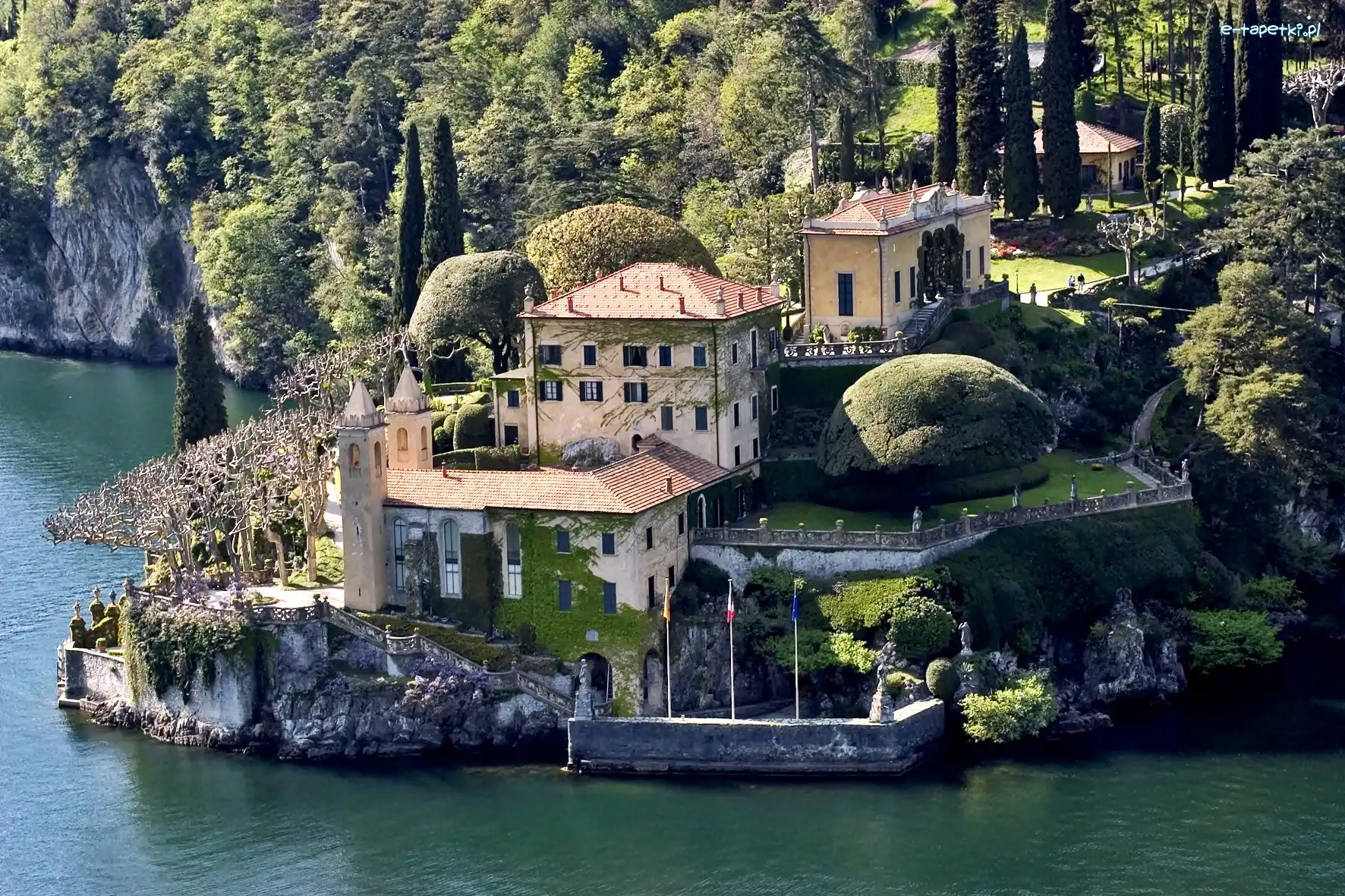 Balbianello, Lenno, Willa, Drzewa, Como, Jezioro
