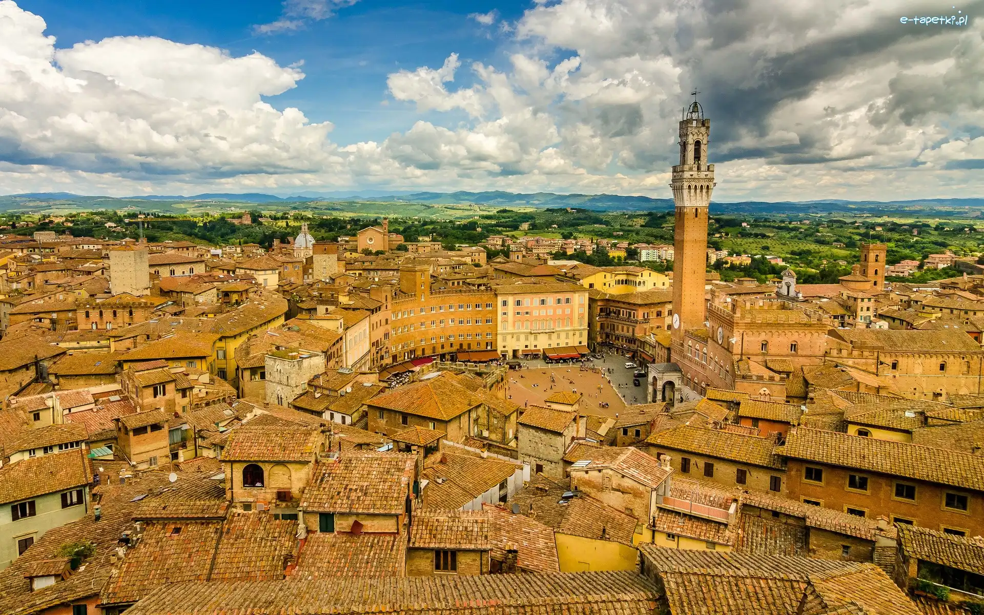 Włochy, Panorama, Miasta, Domy, Wieża, Toskania, Siena