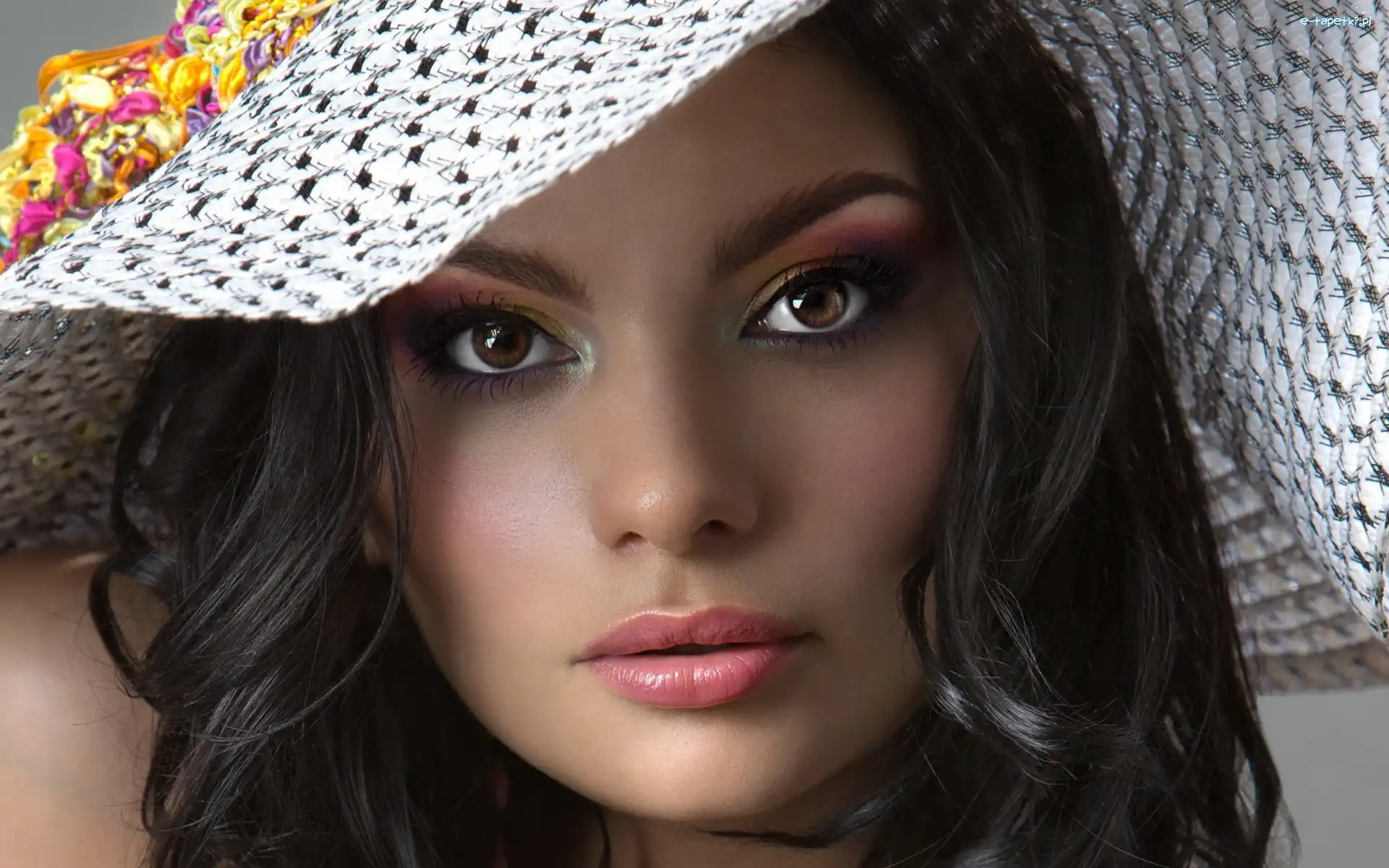 Brunetka, Makijaż, Modelka, Kapelusz, Letni