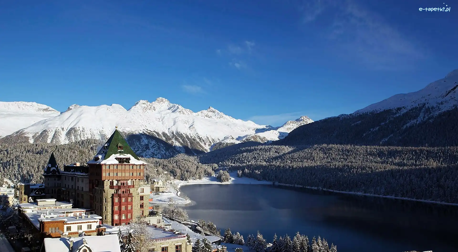 Badrutts Palace, Jezioro, Hotel, St.Moritz, Lasy, Góry