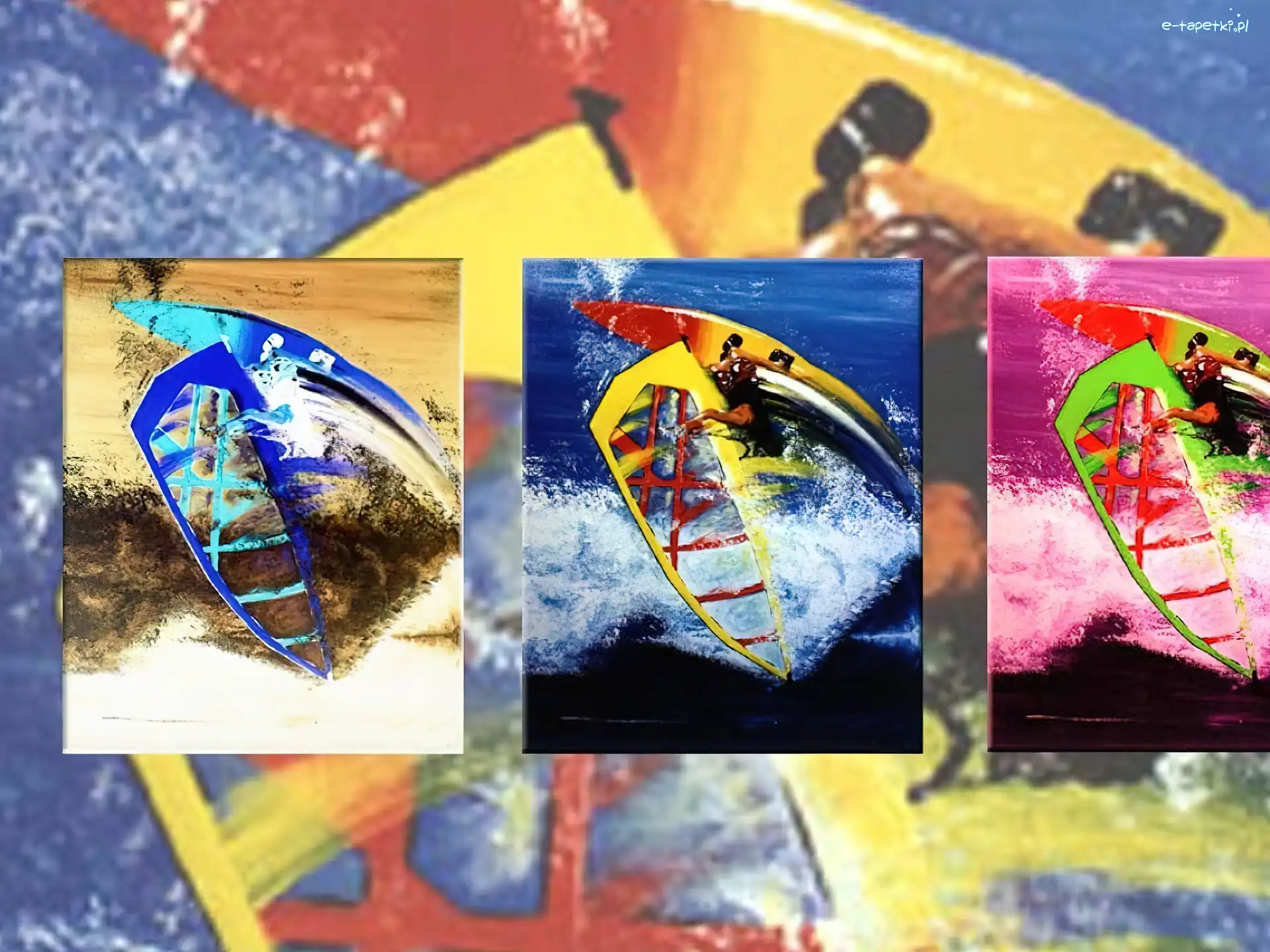 Windsurfing, żagiel , deski kolorowe, fala, morze