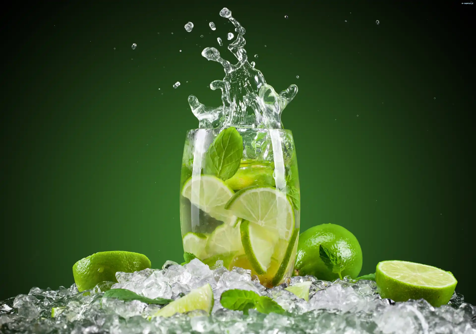 Napój, Lód, Woda, Limonki, Lemoniada