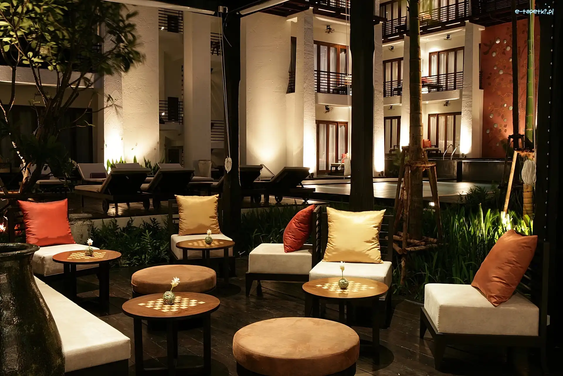 Hotel, Wieczór, Taras, Tajlandia, Chaing Mai