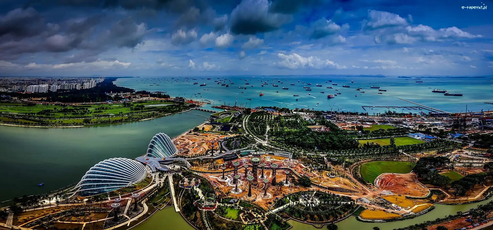 Panorama, Krajobraz, Miasta, Singapur