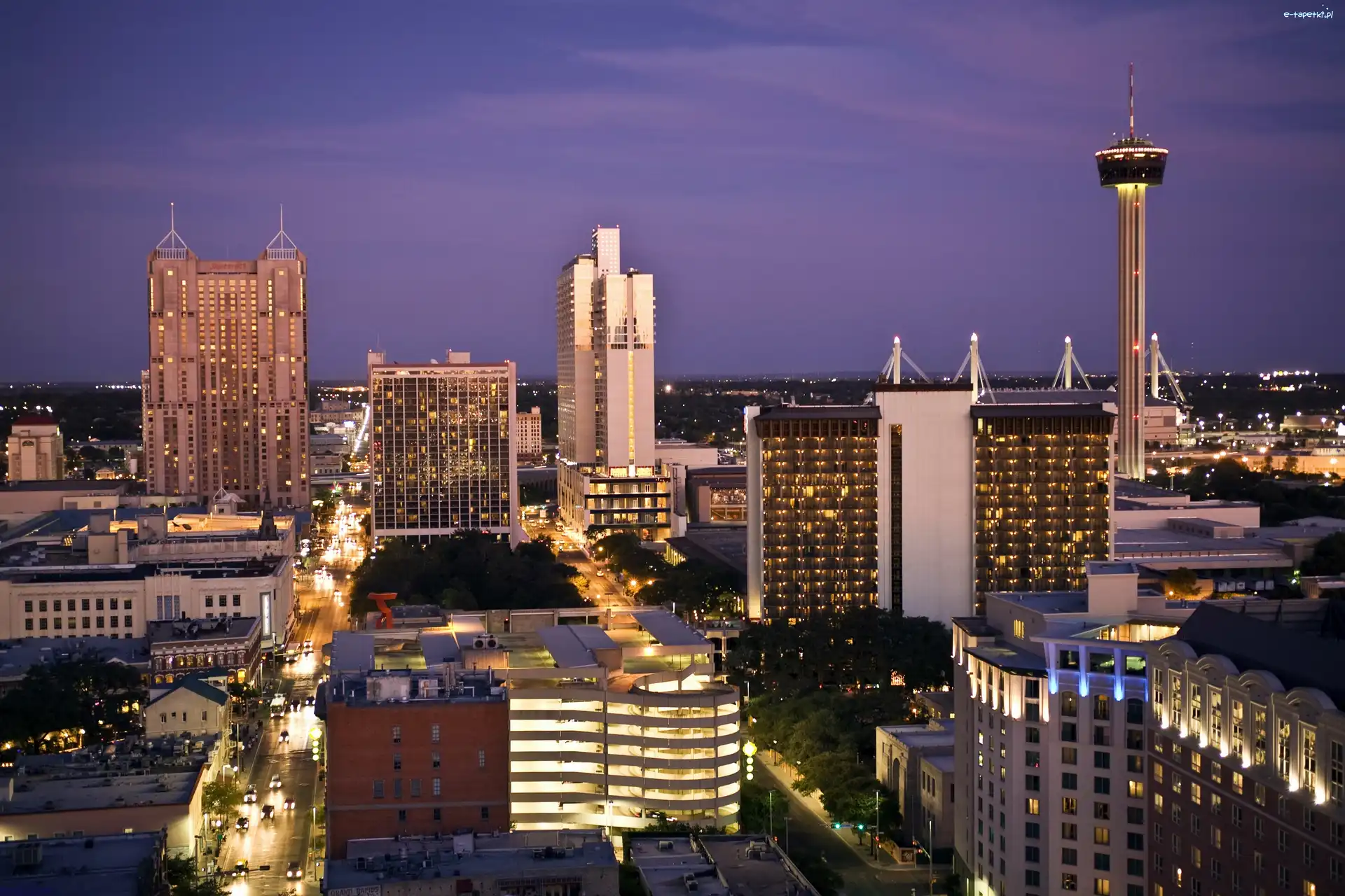 Miasto nocą, Panorama, Miasta, Chmur, Drapacze, Teksas, San Antonio