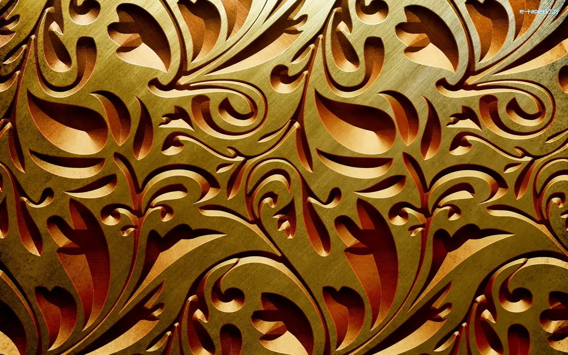 Złoty, W, Ornament, Tekstura, Drzewie