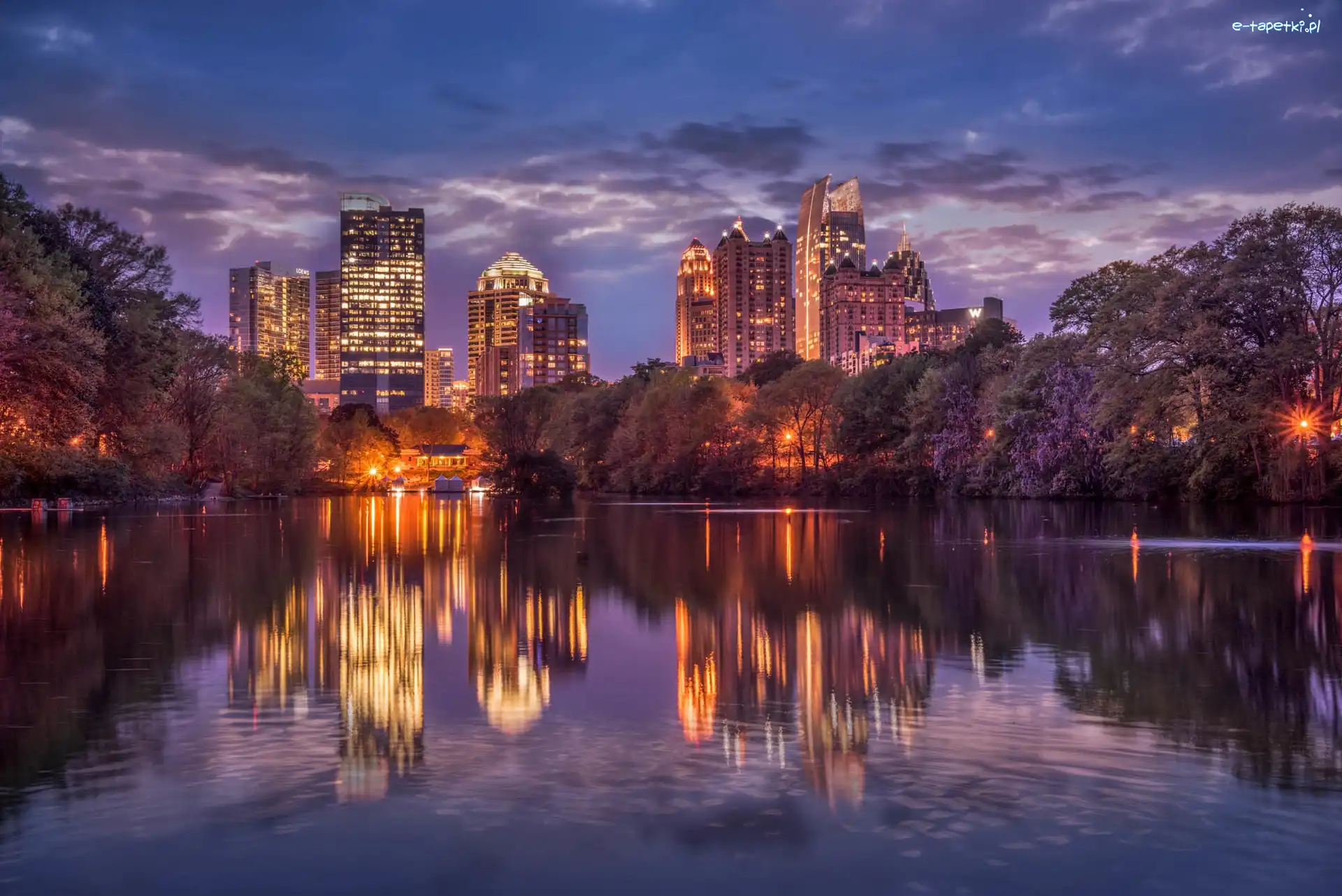 Georgia, Miasto nocą, Atlanta, Stany Zjednoczone