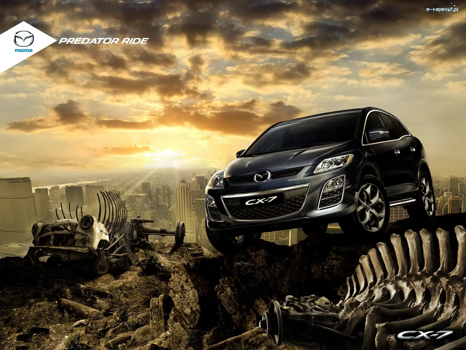 Zachód, Panorama, Miasta, Słońca, CX-7, Mazda