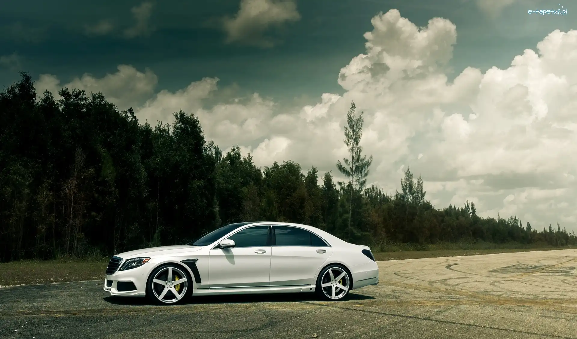 Biały, Benz, Mercedes, Chmury, Las
