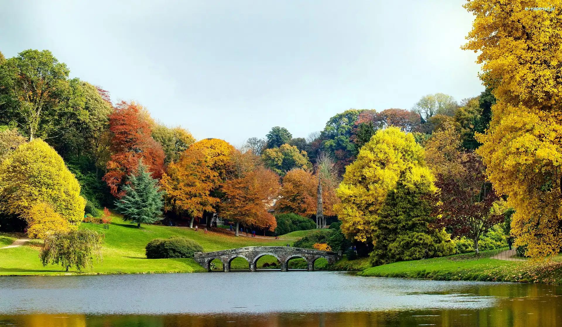 Stourhead, Kamienny, Most, Staw, Park, W Rezydencji, Jesień