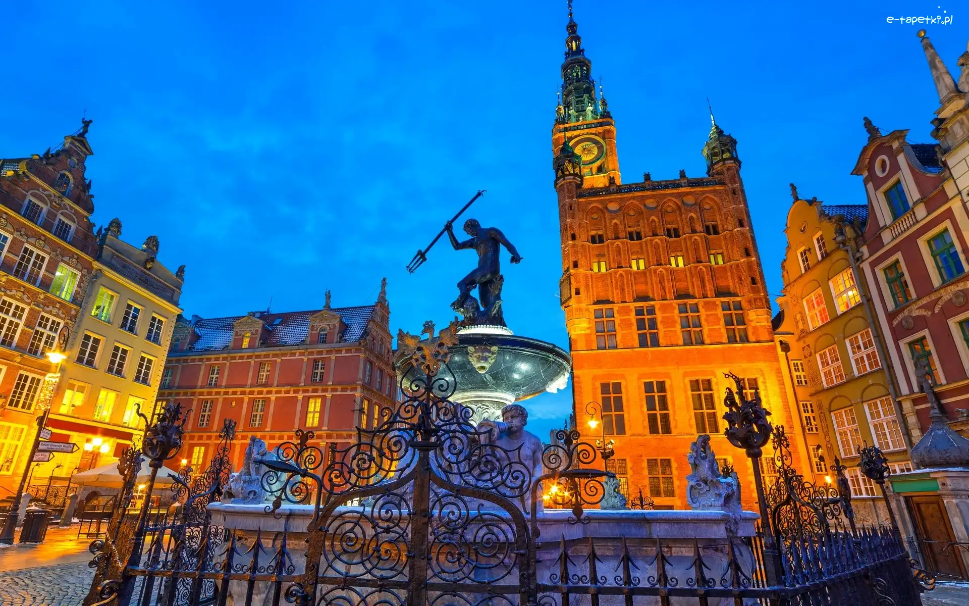 Oświetlone Kamienice, Polska, Gdańsk, Neptun