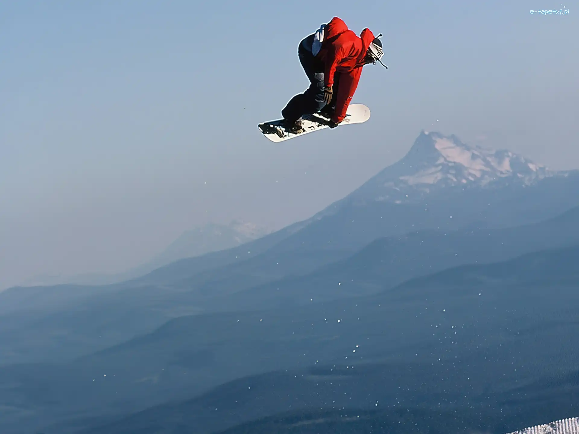deska, niebo, snowboardzista , Snowbording
