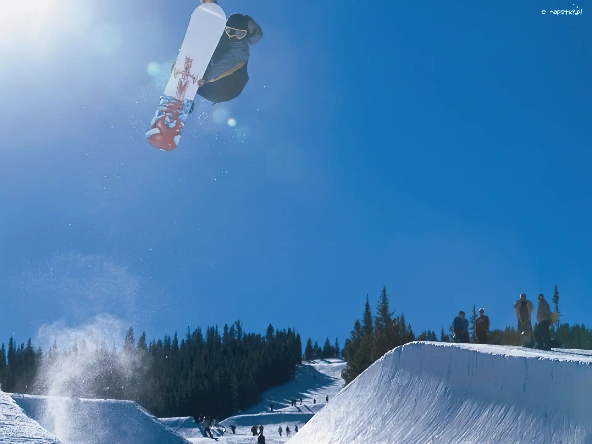 Snowbording, snowboardzista , deska, niebo, śnieg