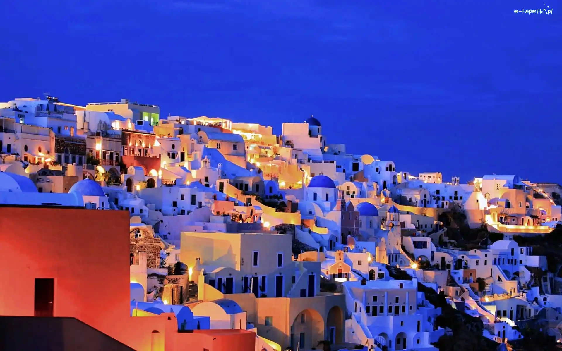 Domy, Panorama Miasta, Nocna, Grecja, Santorini
